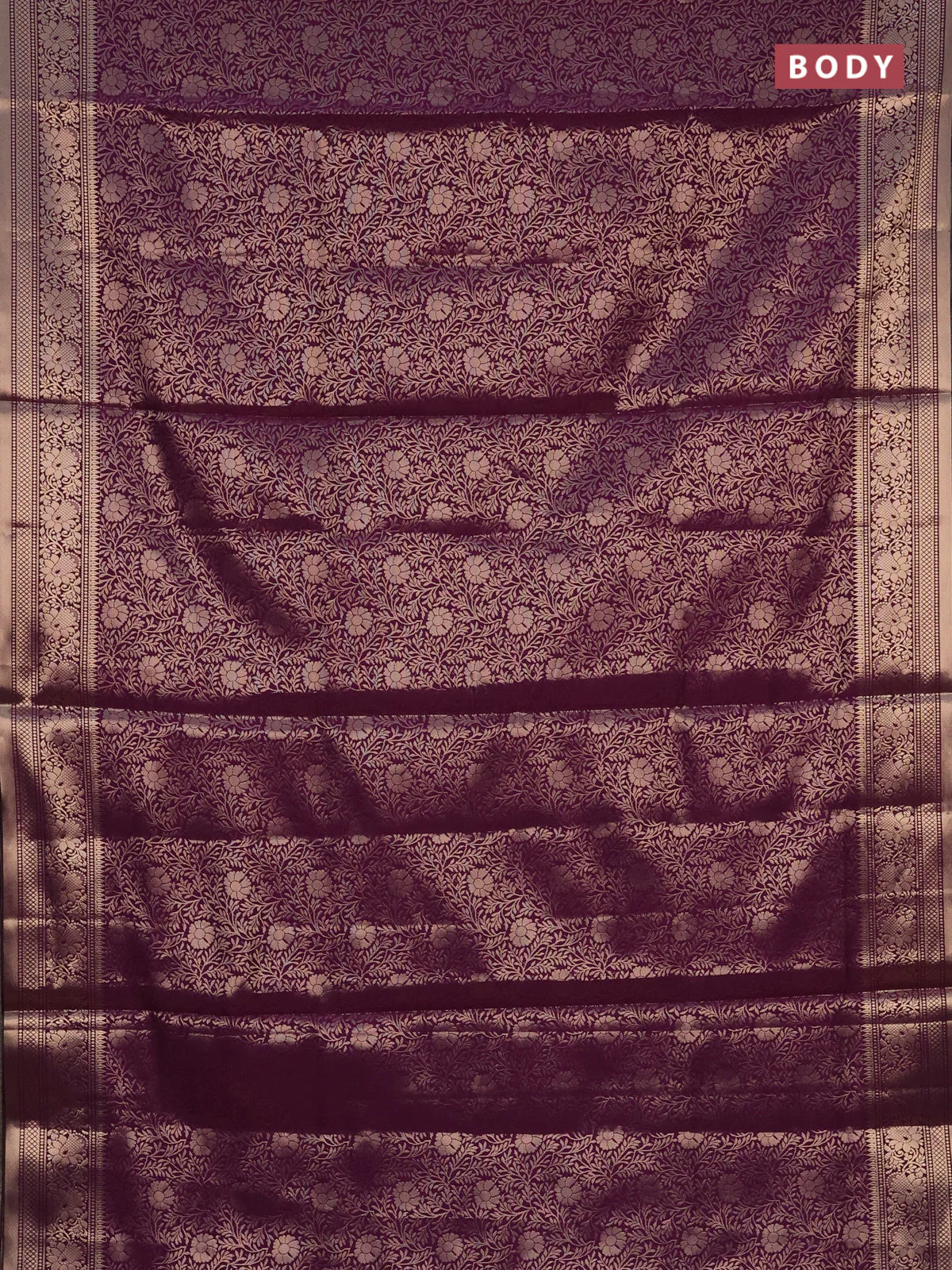 Semi soft silk saree deep purple with allover zari woven brocade weaves -Without blouse - Image 2