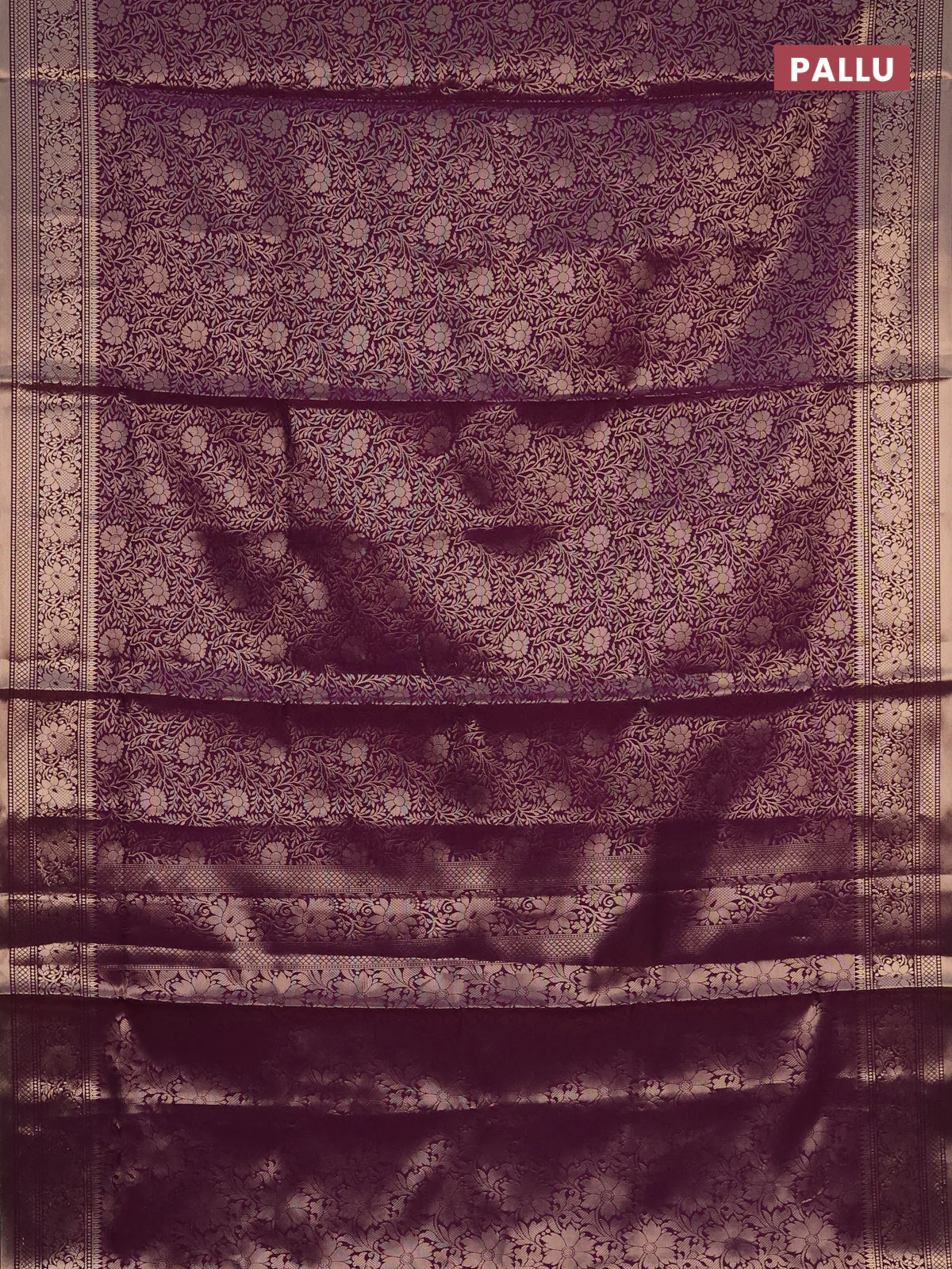 Semi soft silk saree deep purple with allover zari woven brocade weaves -Without blouse - Image 3