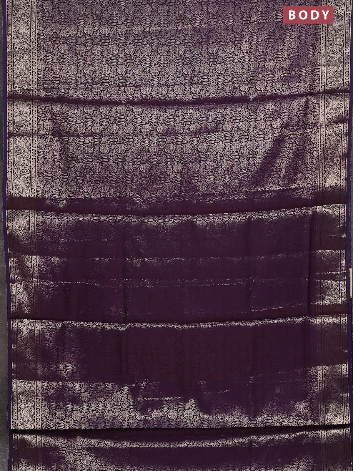 Semi soft silk saree deep purple with allover zari woven brocade weaves -Without blouse - Image 2
