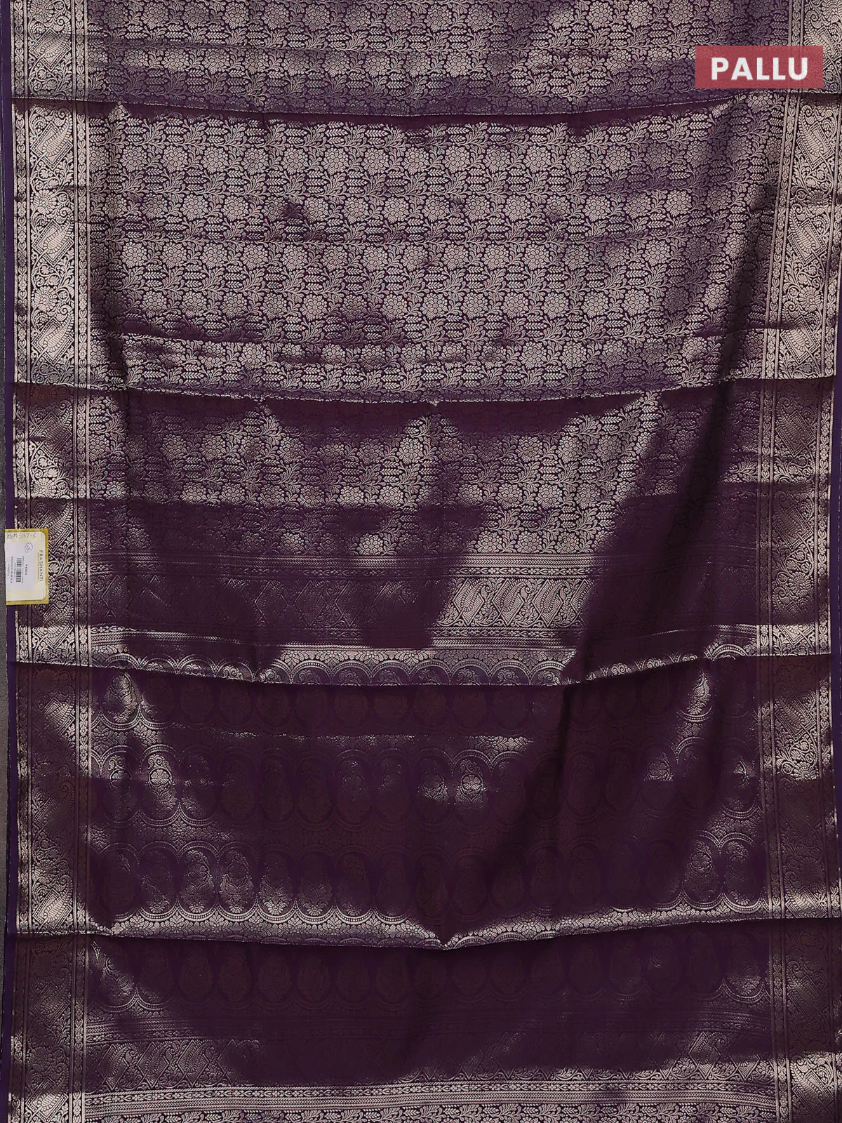 Semi soft silk saree deep purple with allover zari woven brocade weaves -Without blouse - Image 3