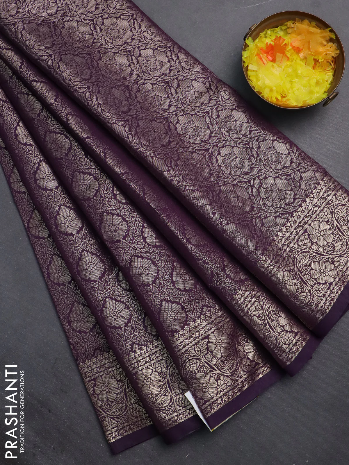 Semi soft silk saree deep purple with allover zari woven brocade weaves -Without blouse
