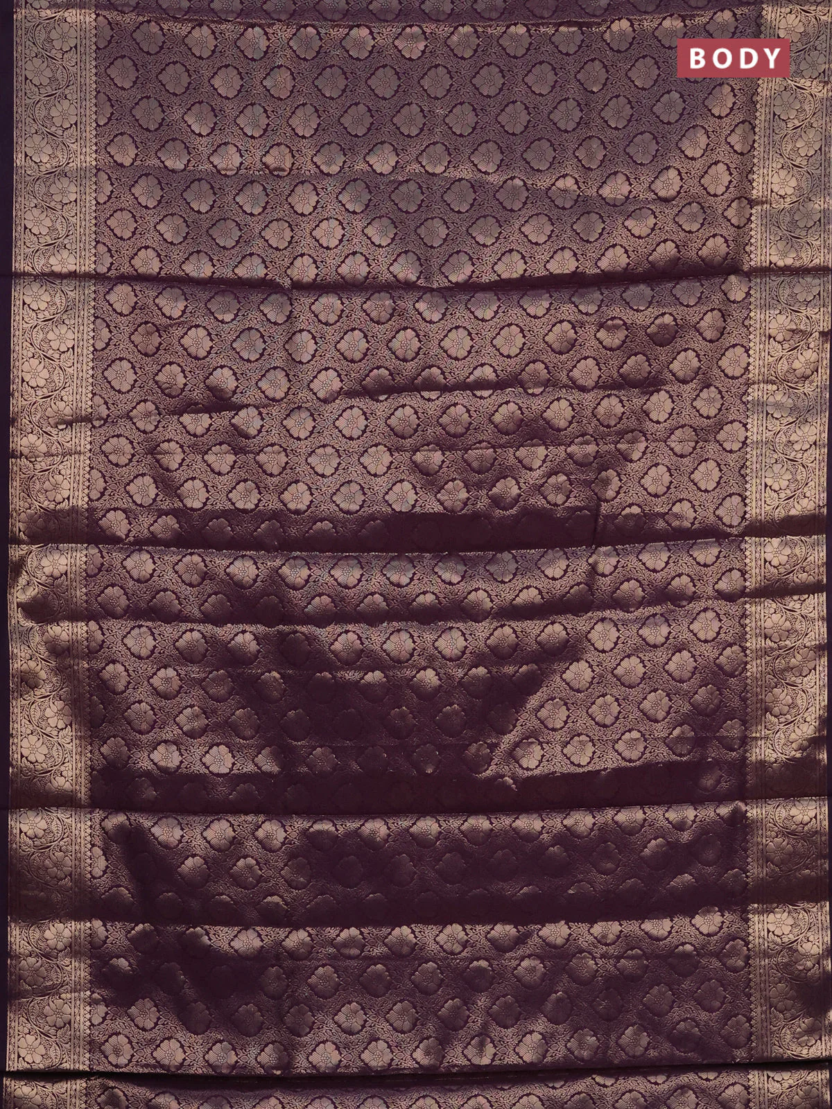Semi soft silk saree deep purple with allover zari woven brocade weaves -Without blouse - Image 2