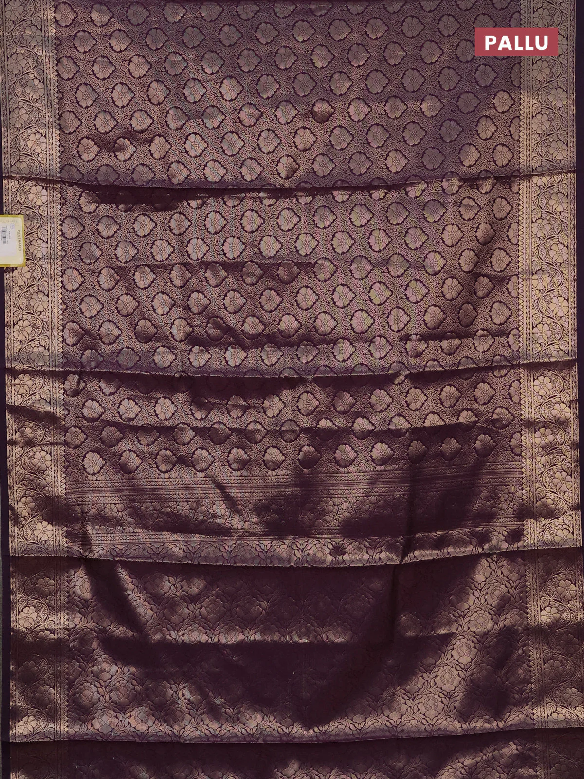 Semi soft silk saree deep purple with allover zari woven brocade weaves -Without blouse - Image 3