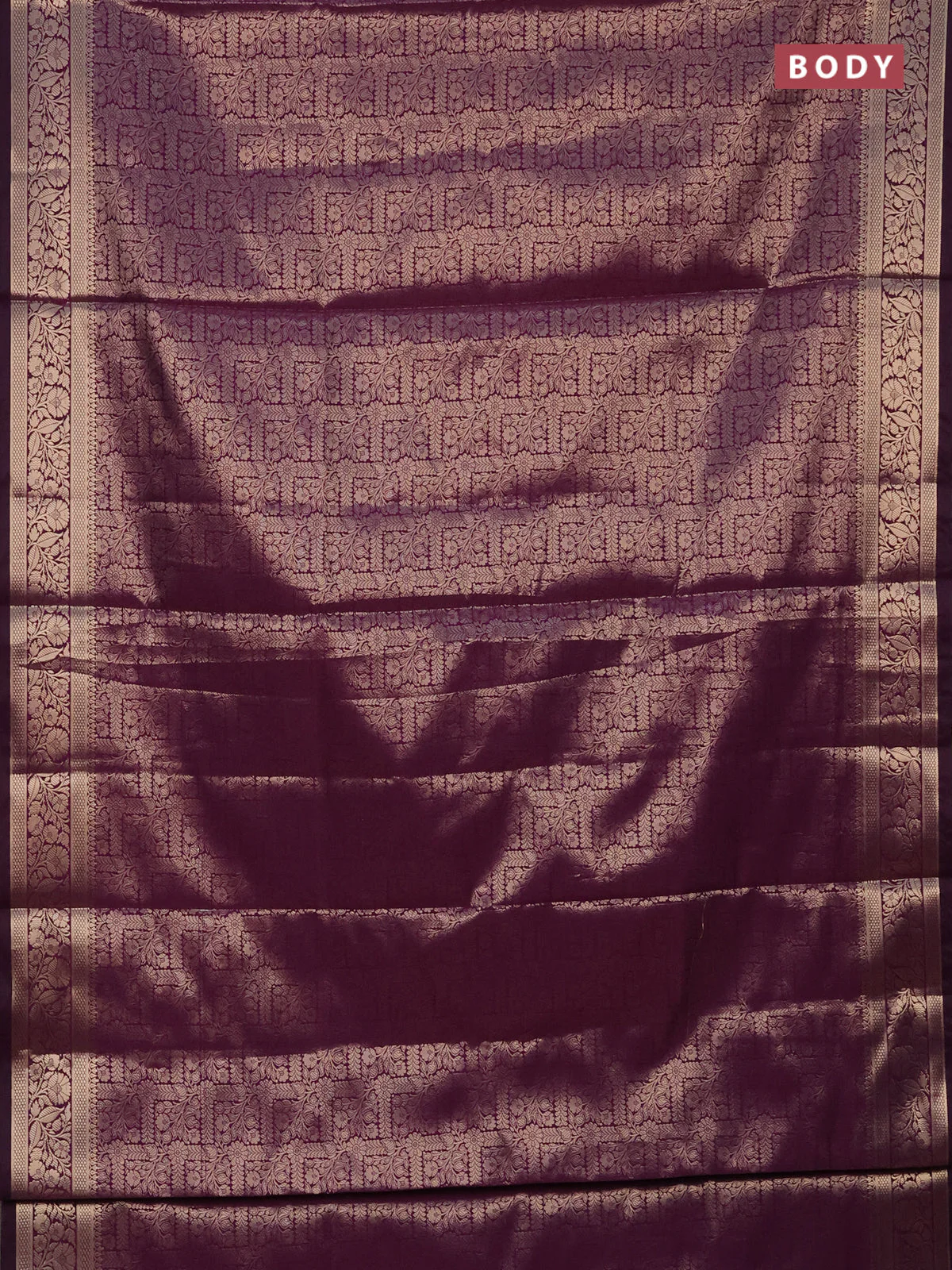 Semi soft silk saree deep purple with allover zari woven brocade weaves -Without blouse - Image 2