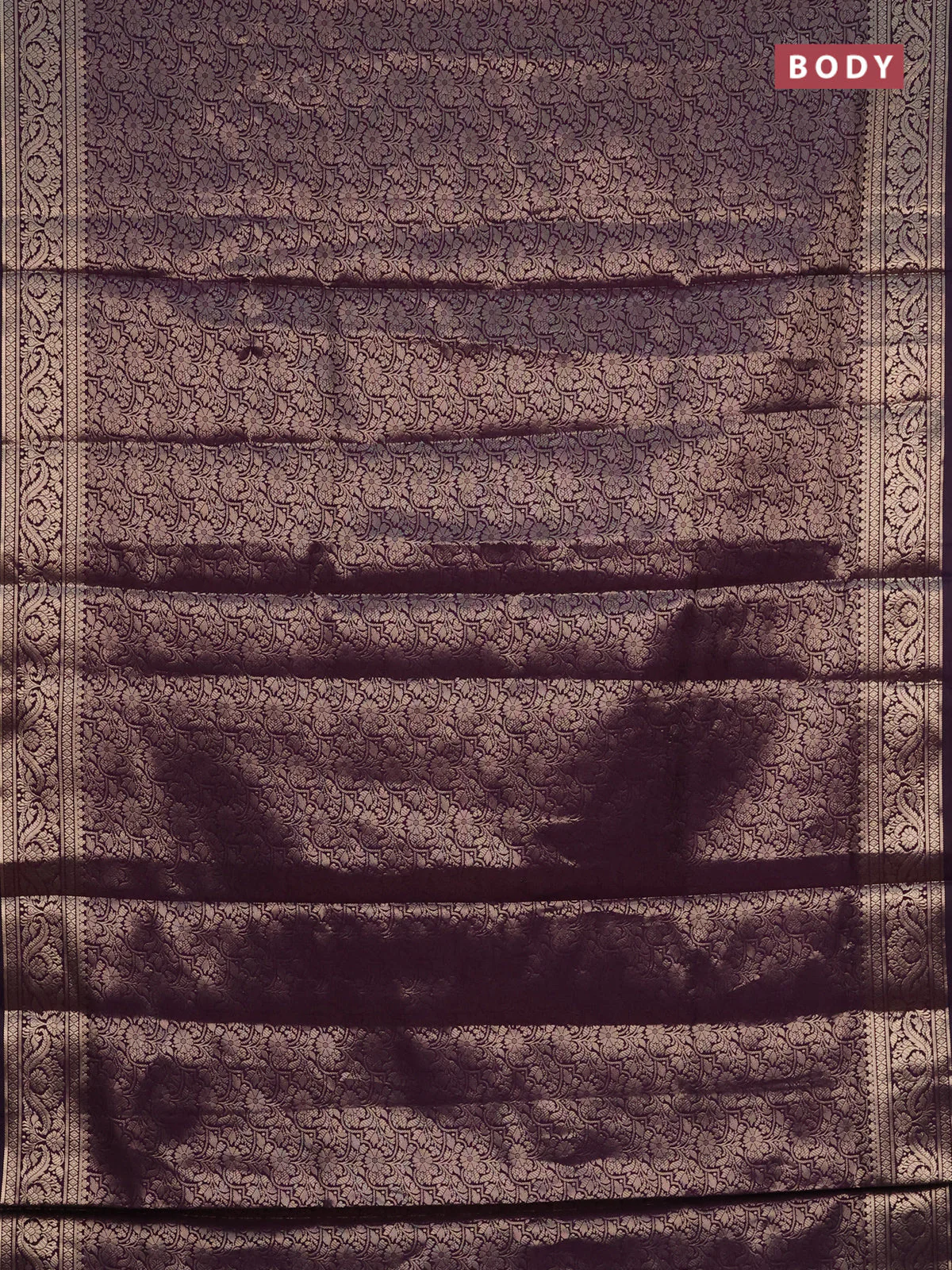 Semi soft silk saree deep purple with allover zari woven brocade weaves -Without blouse - Image 2