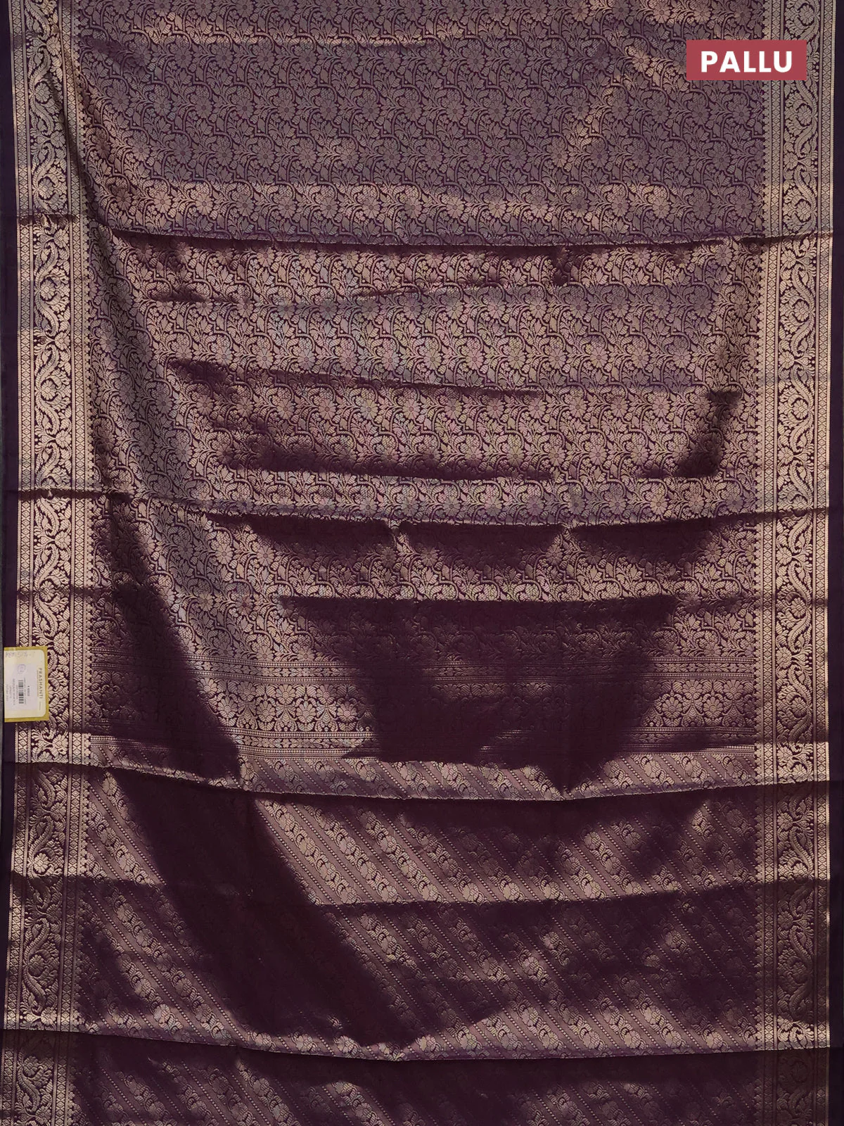 Semi soft silk saree deep purple with allover zari woven brocade weaves -Without blouse - Image 3