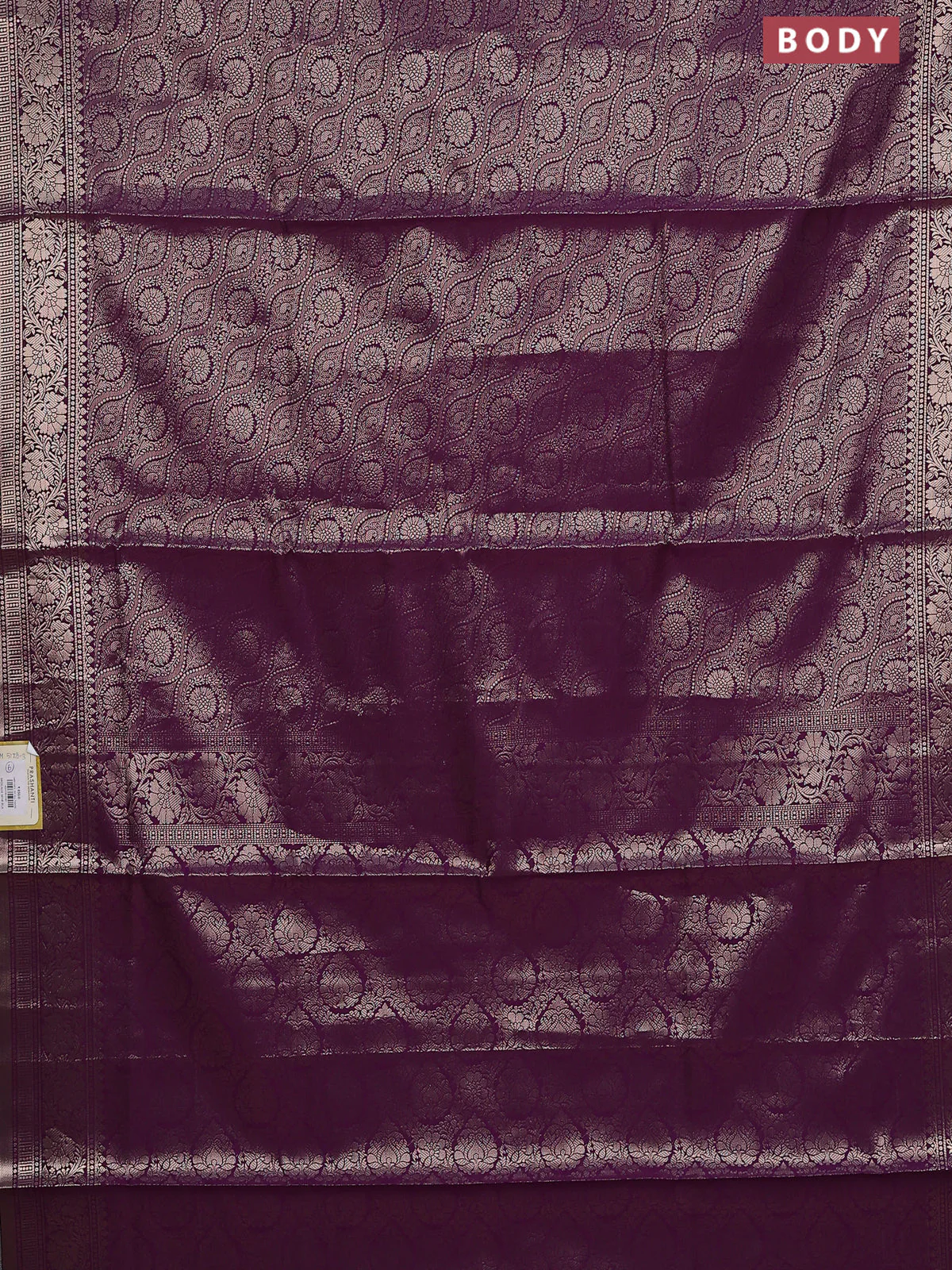 Semi soft silk saree deep purple with allover zari woven brocade weaves -Without blouse - Image 2