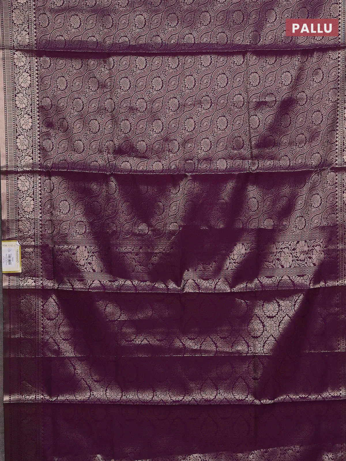Semi soft silk saree deep purple with allover zari woven brocade weaves -Without blouse - Image 3