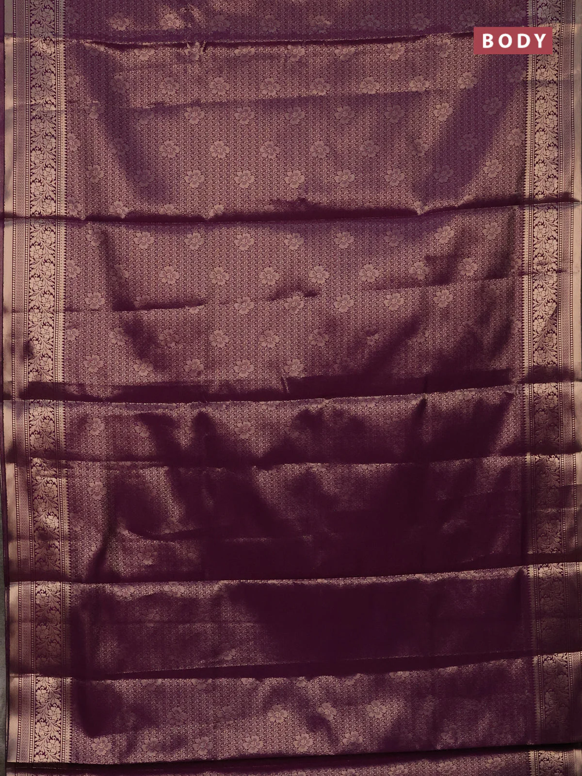 Semi soft silk saree deep purple with allover zari woven brocade weaves -Without blouse - Image 2