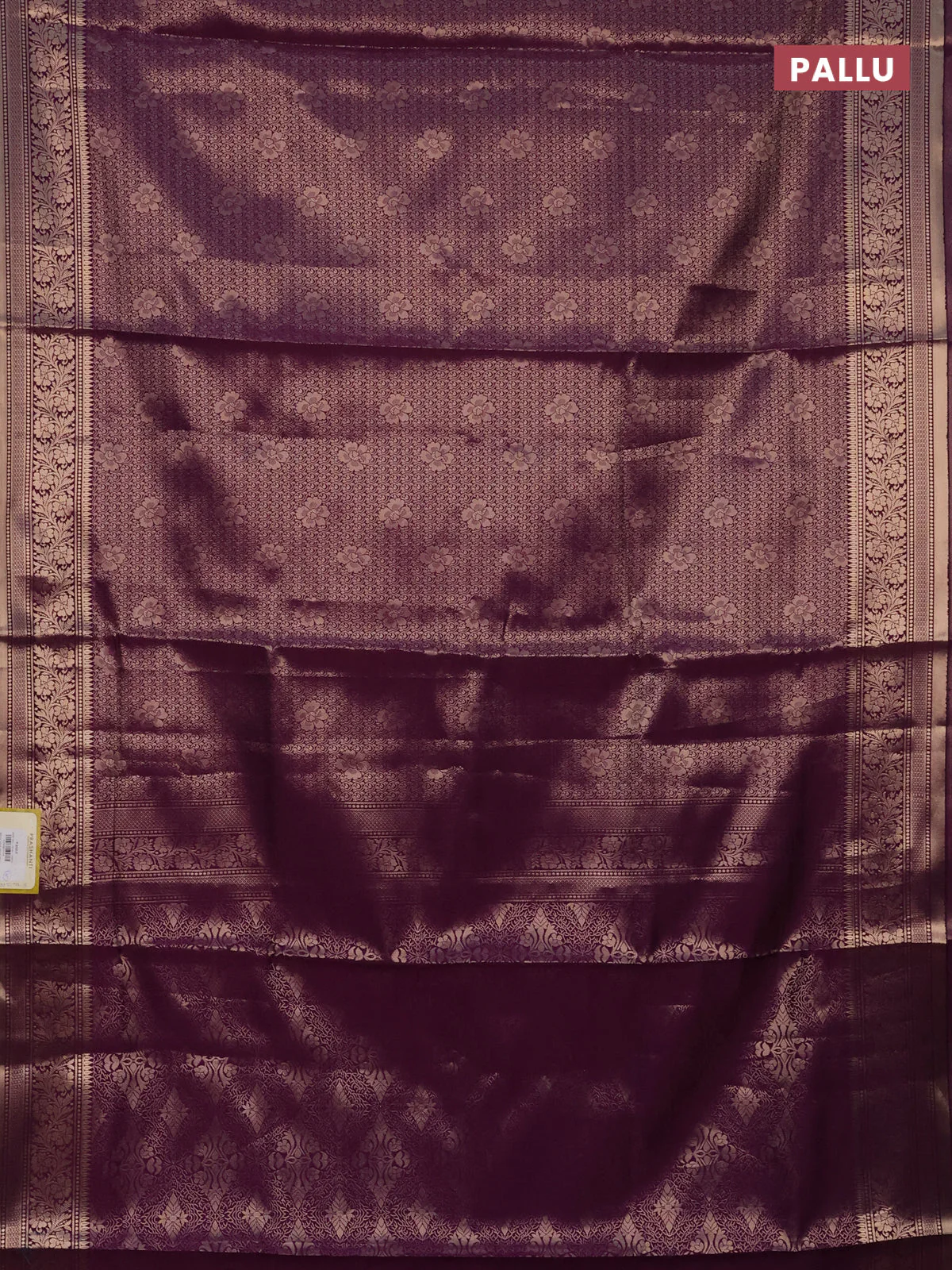 Semi soft silk saree deep purple with allover zari woven brocade weaves -Without blouse - Image 3
