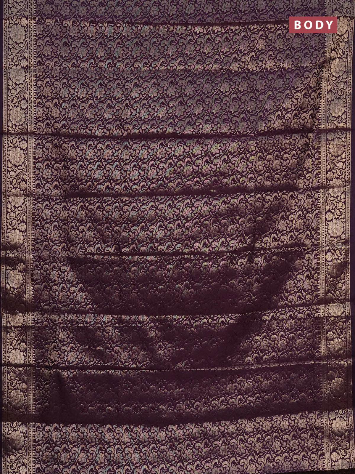 Semi soft silk saree deep purple with allover zari woven brocade weaves -Without blouse - Image 2