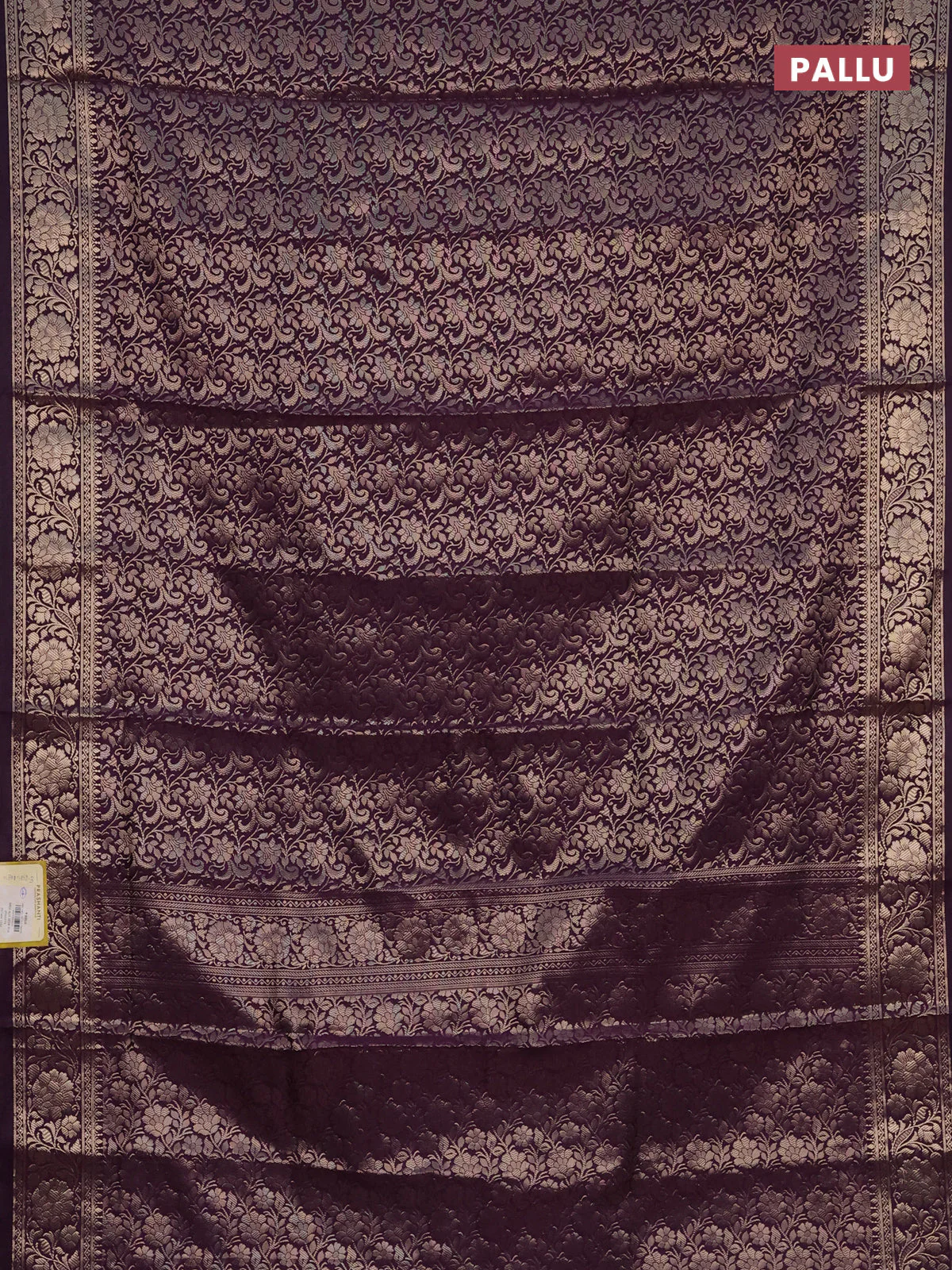Semi soft silk saree deep purple with allover zari woven brocade weaves -Without blouse - Image 3