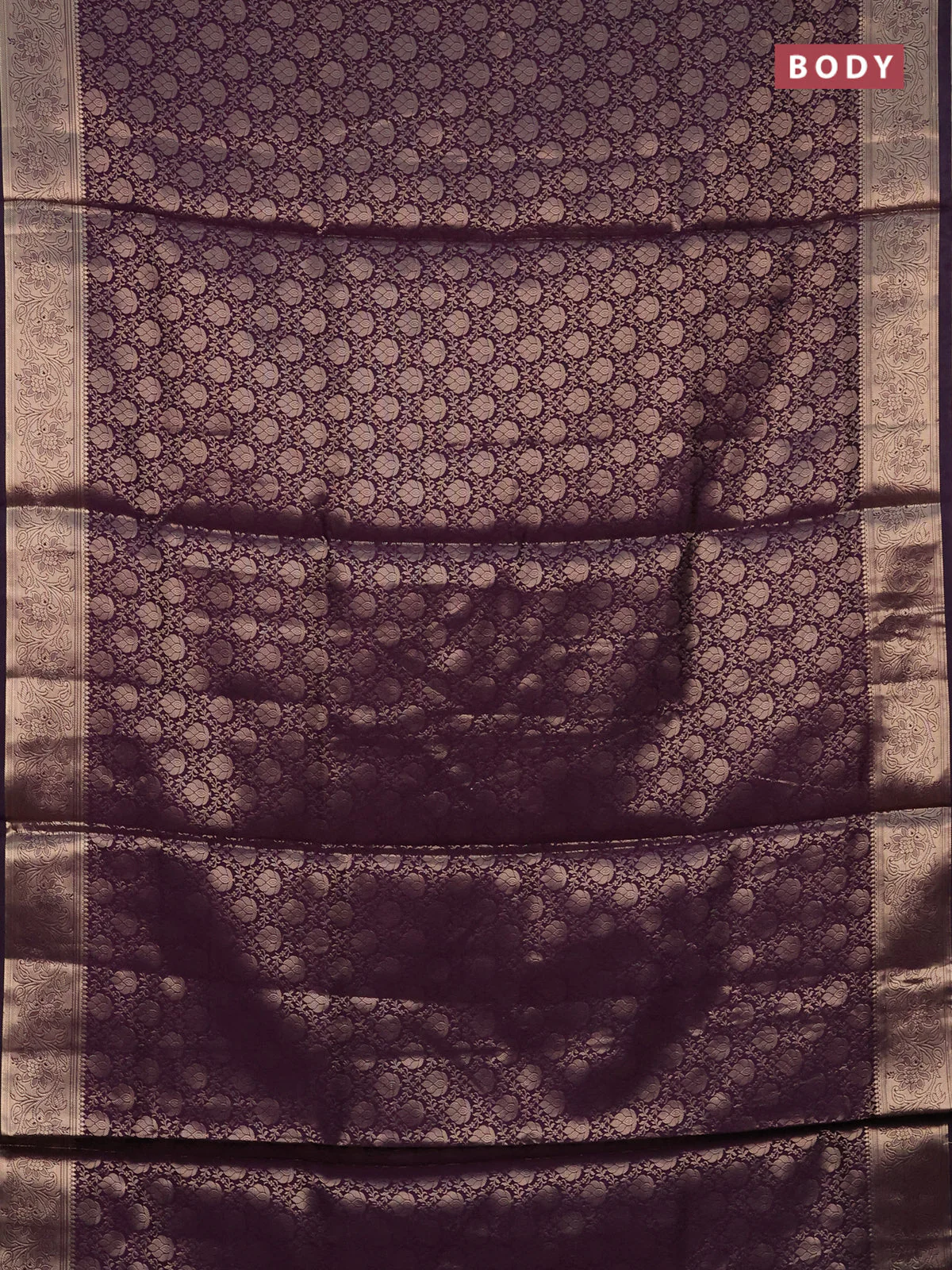 Semi soft silk saree deep purple with allover zari woven brocade weaves -Without blouse - Image 2