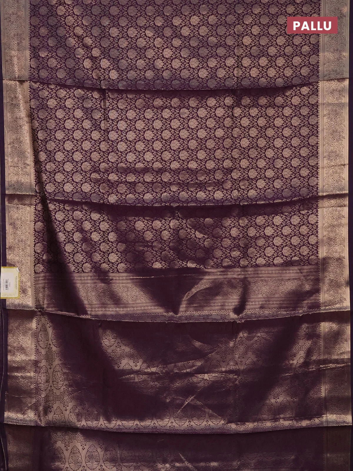 Semi soft silk saree deep purple with allover zari woven brocade weaves -Without blouse - Image 3