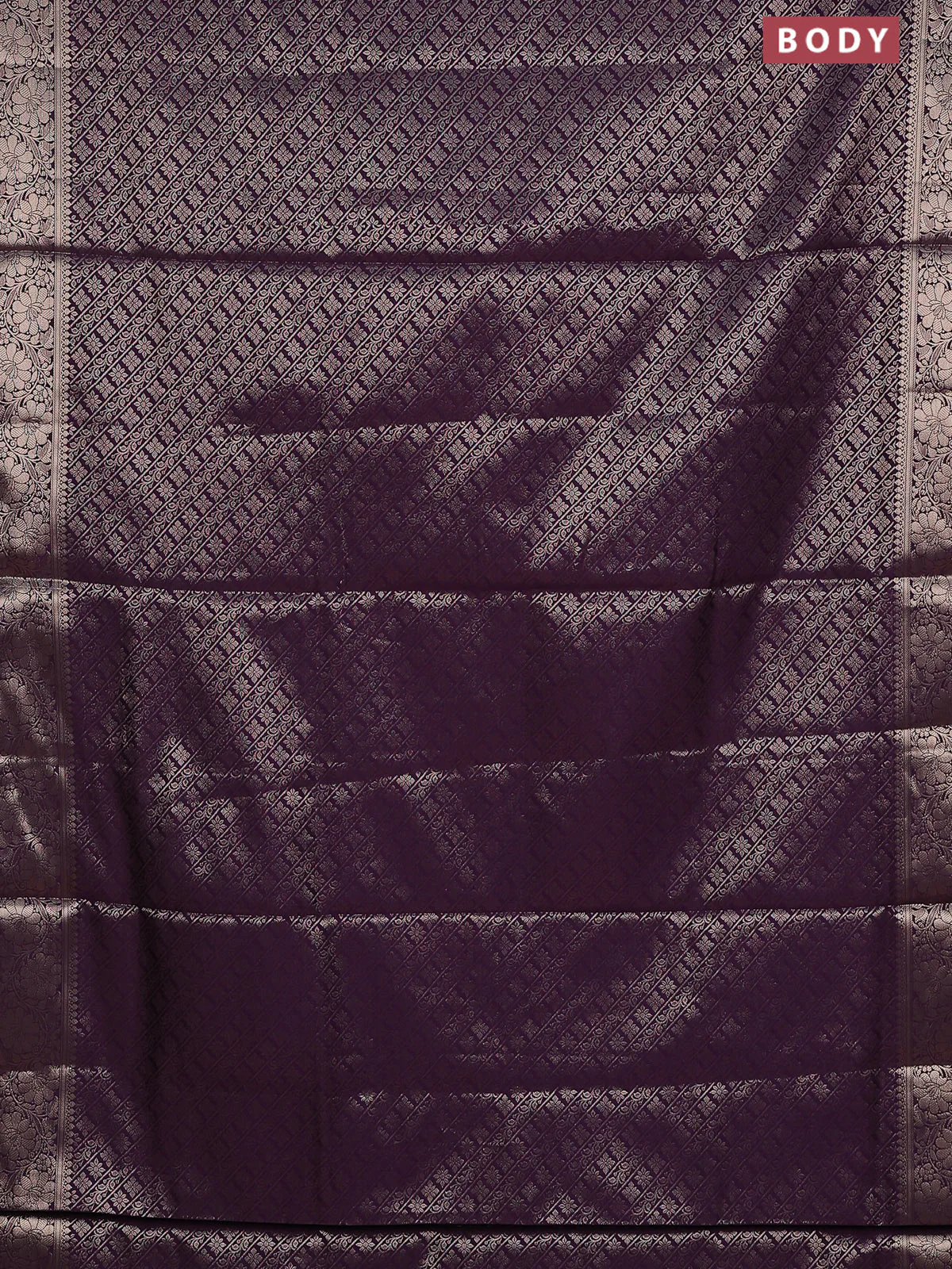 Semi soft silk saree deep purple with allover zari woven brocade weaves -Without blouse - Image 2