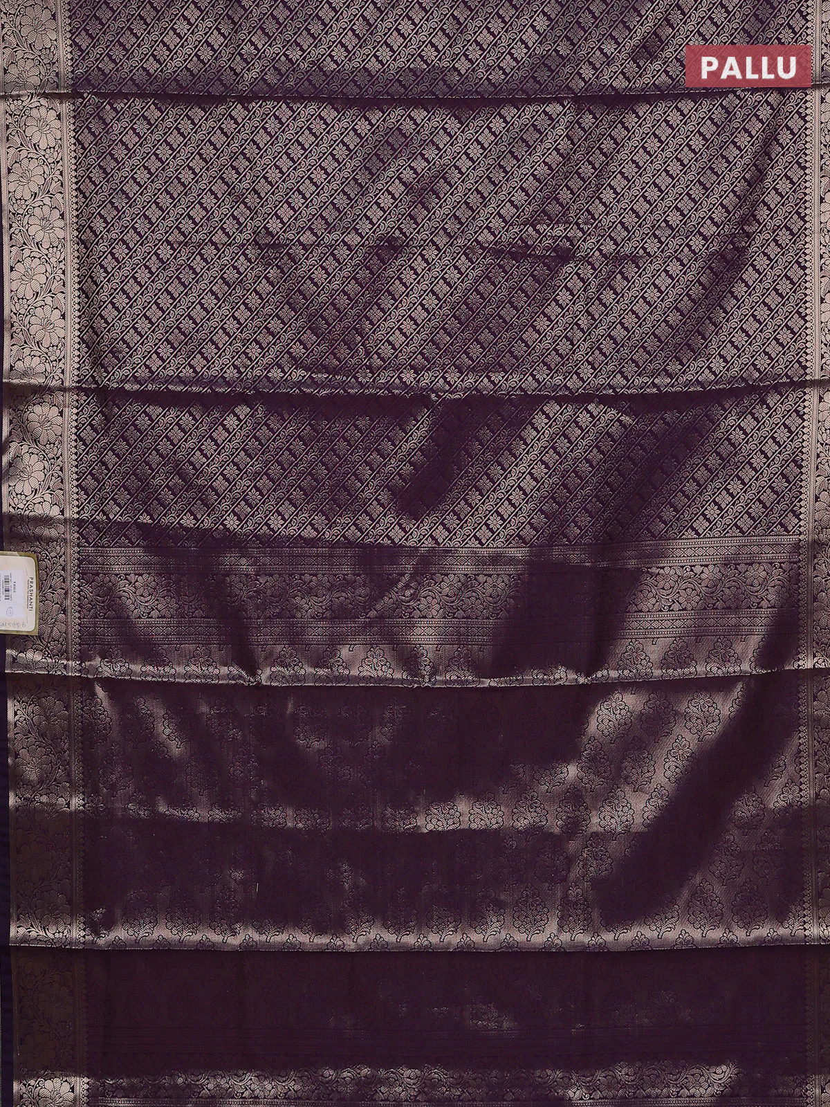 Semi soft silk saree deep purple with allover zari woven brocade weaves -Without blouse - Image 3