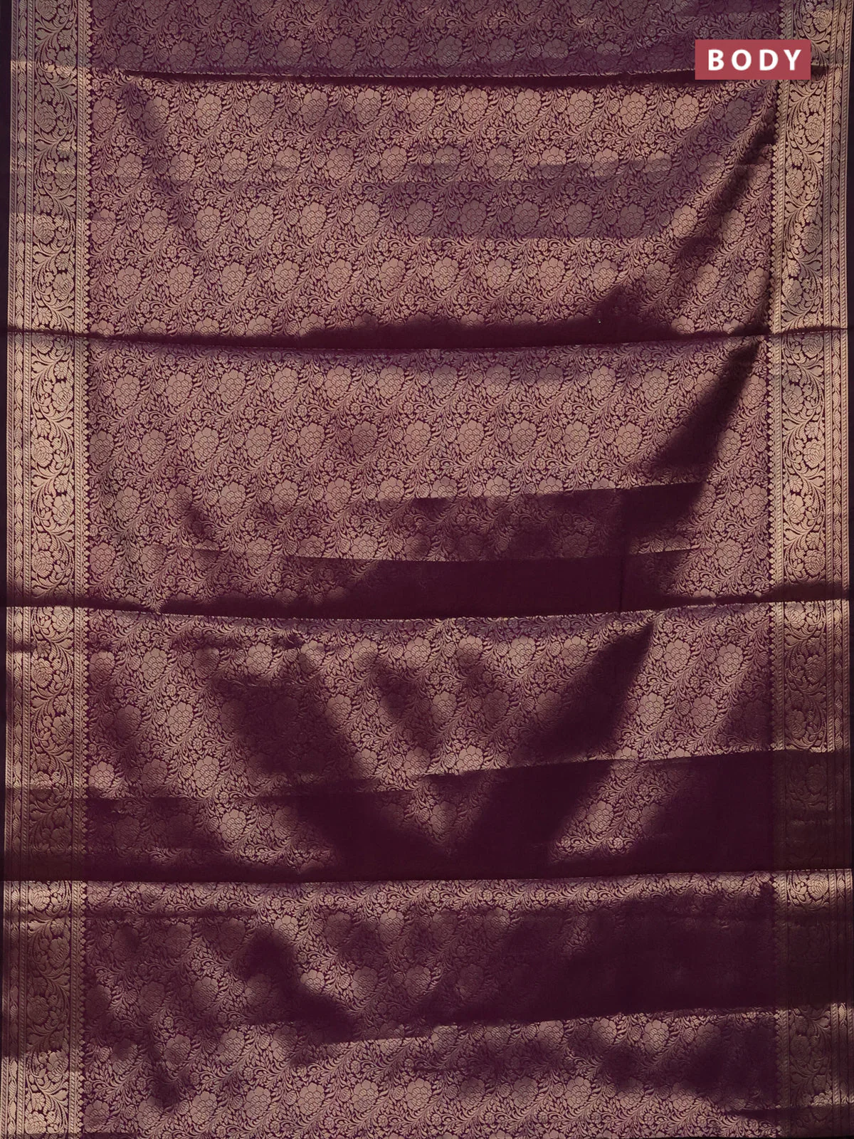 Semi soft silk saree deep purple with allover zari woven brocade weaves -Without blouse - Image 2