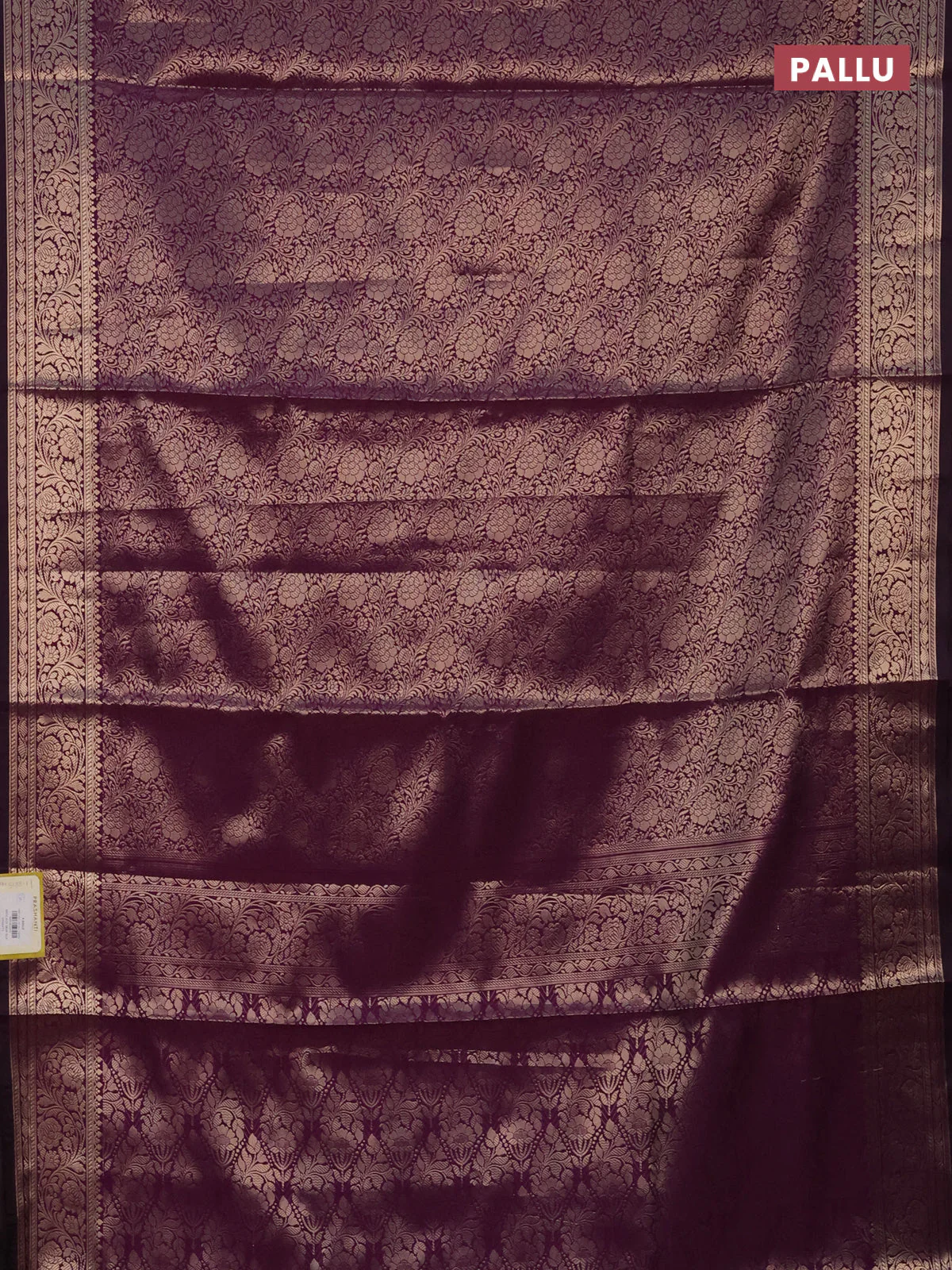 Semi soft silk saree deep purple with allover zari woven brocade weaves -Without blouse - Image 3