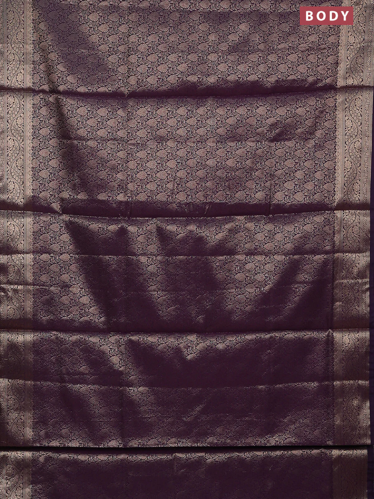 Semi soft silk saree deep purple with allover zari woven brocade weaves -Without blouse - Image 2