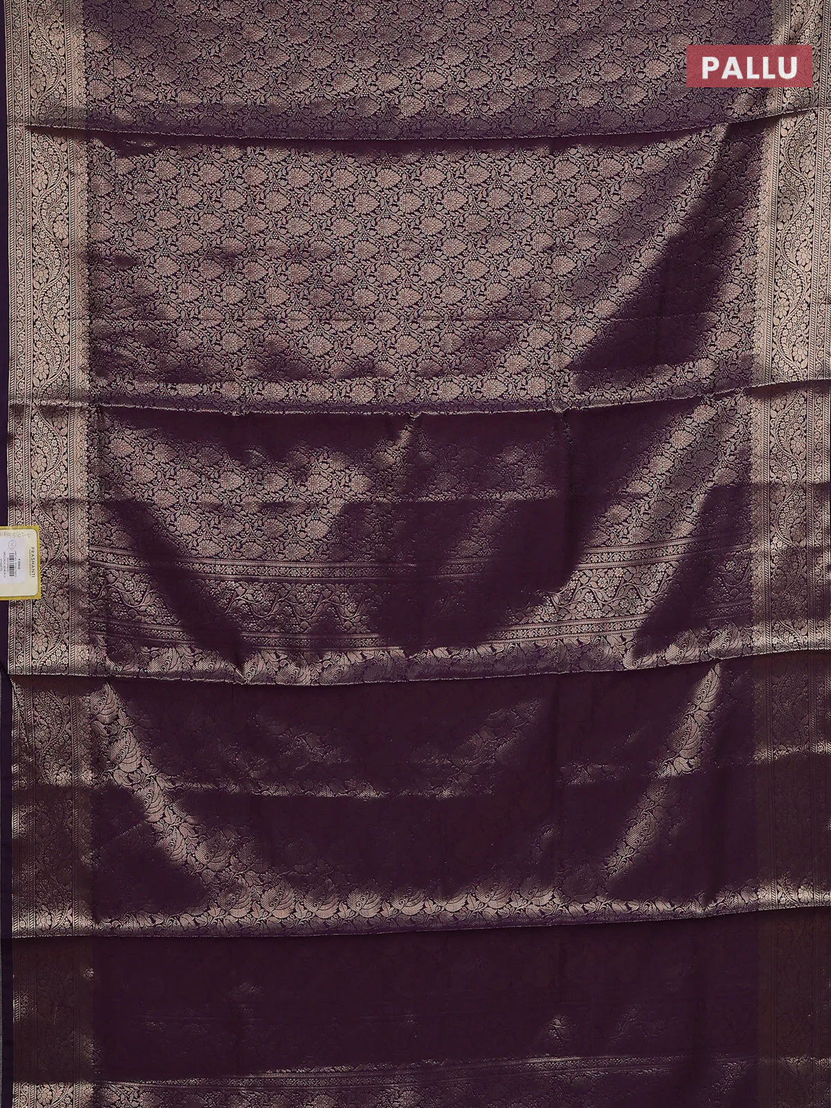 Semi soft silk saree deep purple with allover zari woven brocade weaves -Without blouse - Image 3
