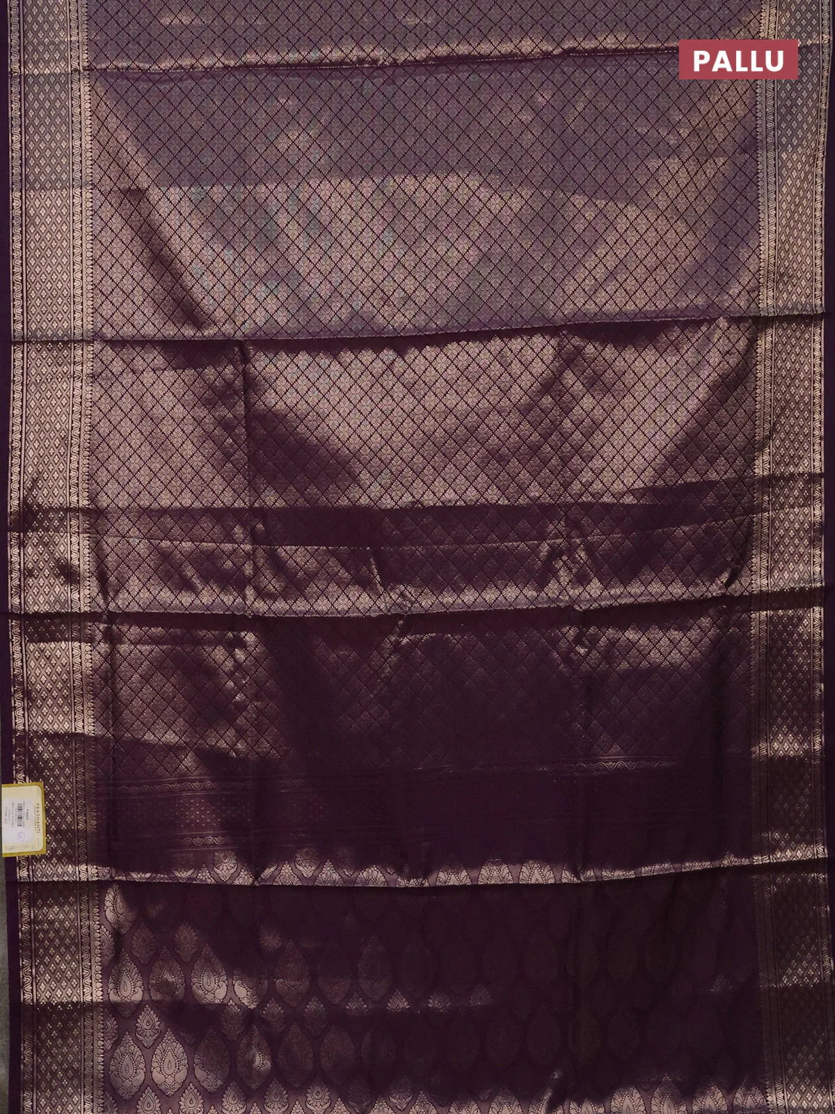 Semi soft silk saree deep violet with allover zari woven brocade weaves -Without blouse - Image 3