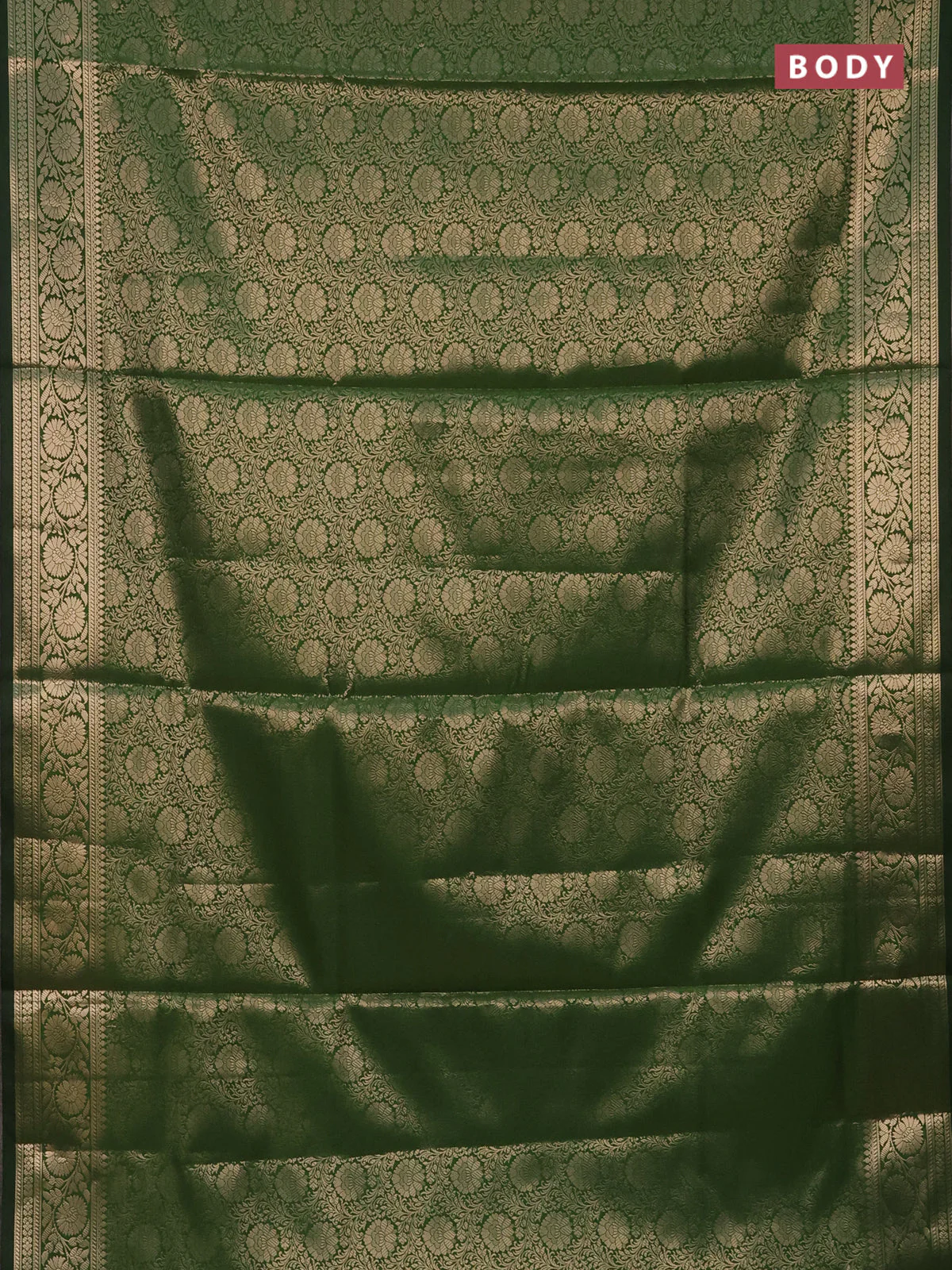 Semi soft silk saree green with allover zari woven brocade weaves -Without blouse - Image 2