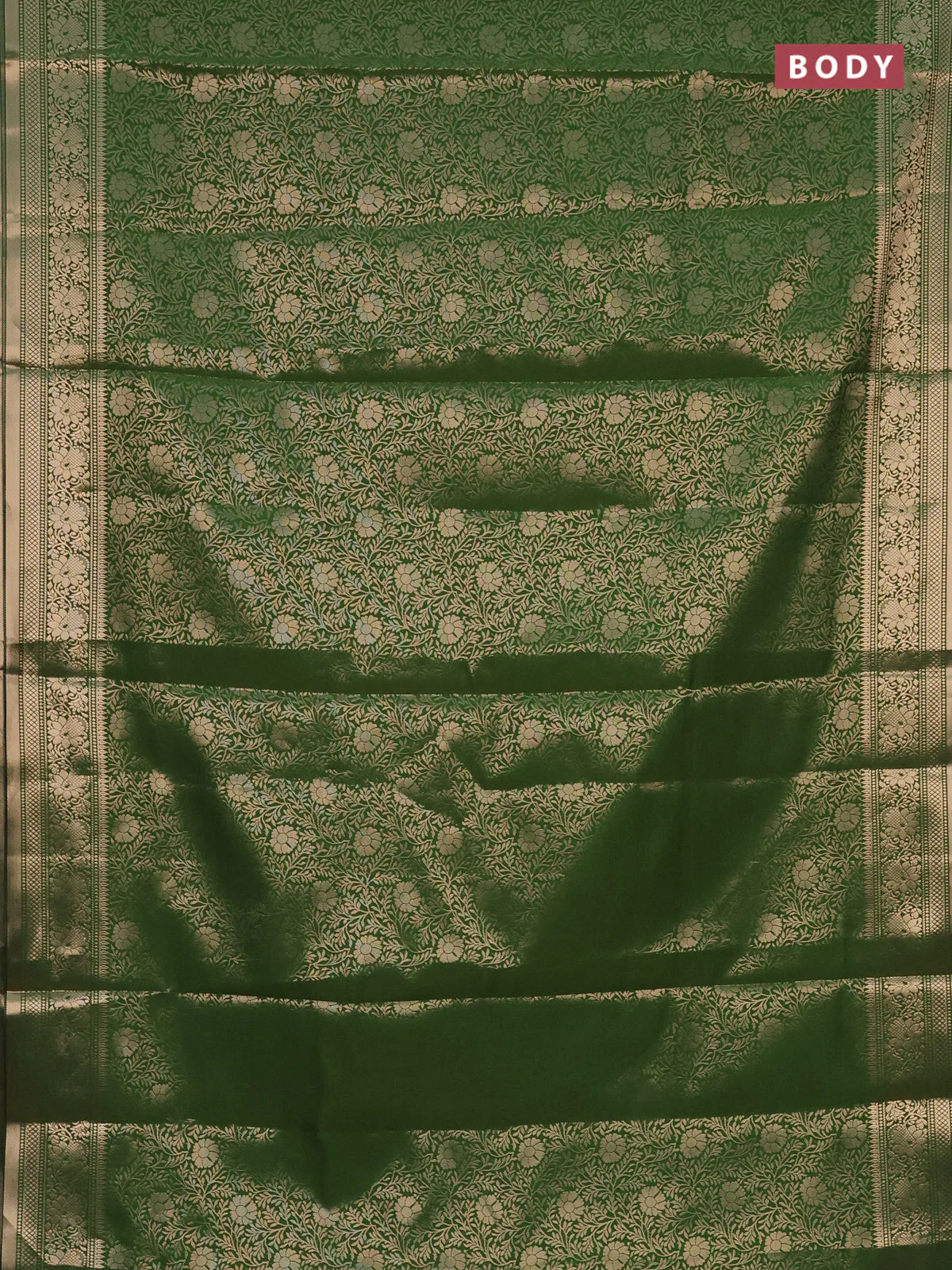 Semi soft silk saree green with allover zari woven brocade weaves -Without blouse - Image 2