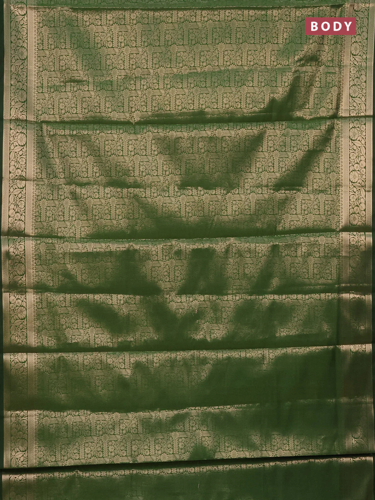 Semi soft silk saree green with allover zari woven brocade weaves -Without blouse - Image 2