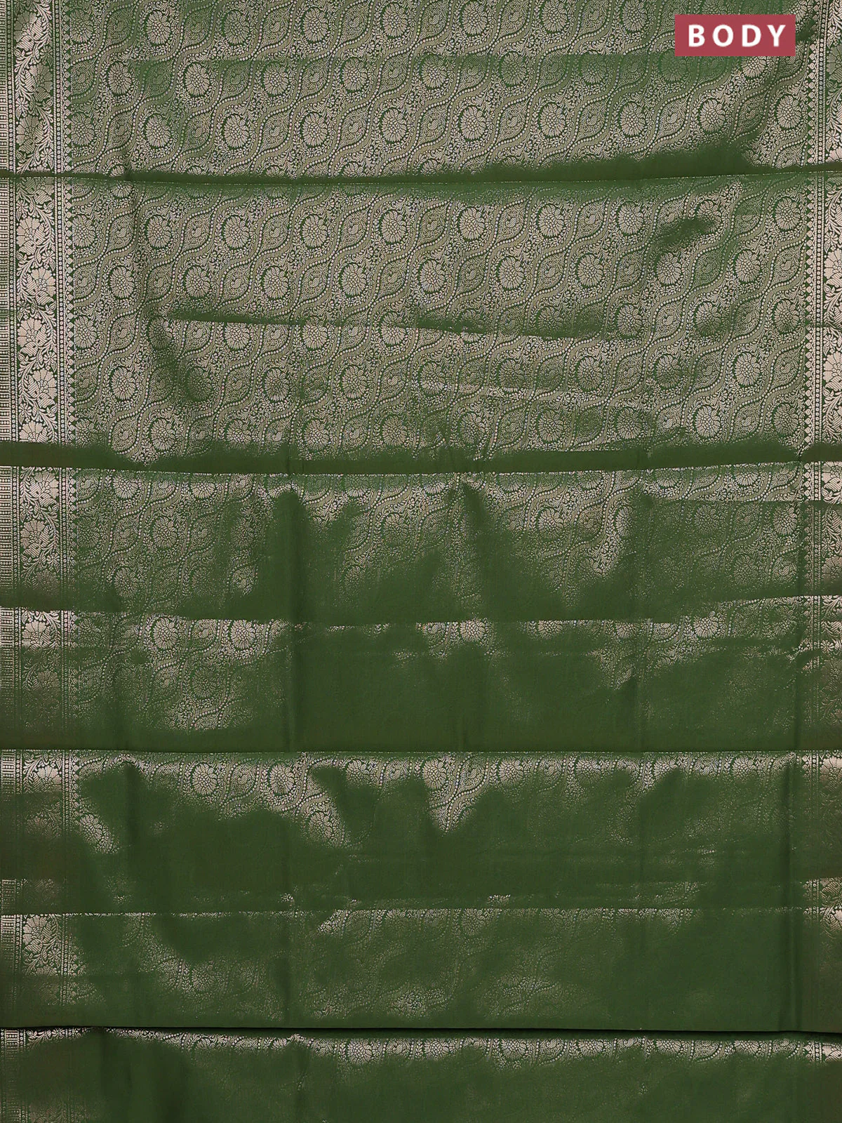 Semi soft silk saree green with allover zari woven brocade weaves -Without blouse - Image 2