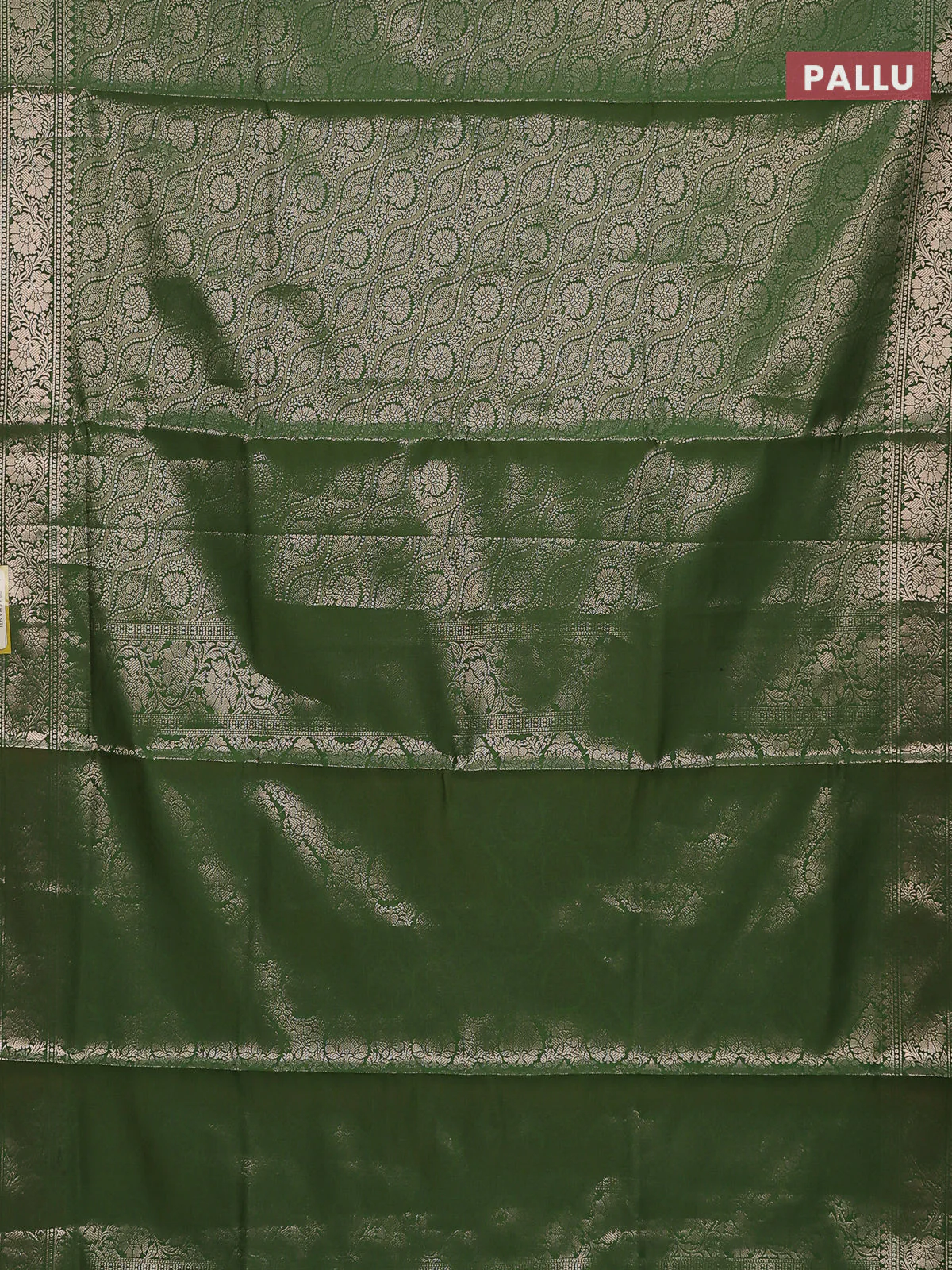 Semi soft silk saree green with allover zari woven brocade weaves -Without blouse - Image 3