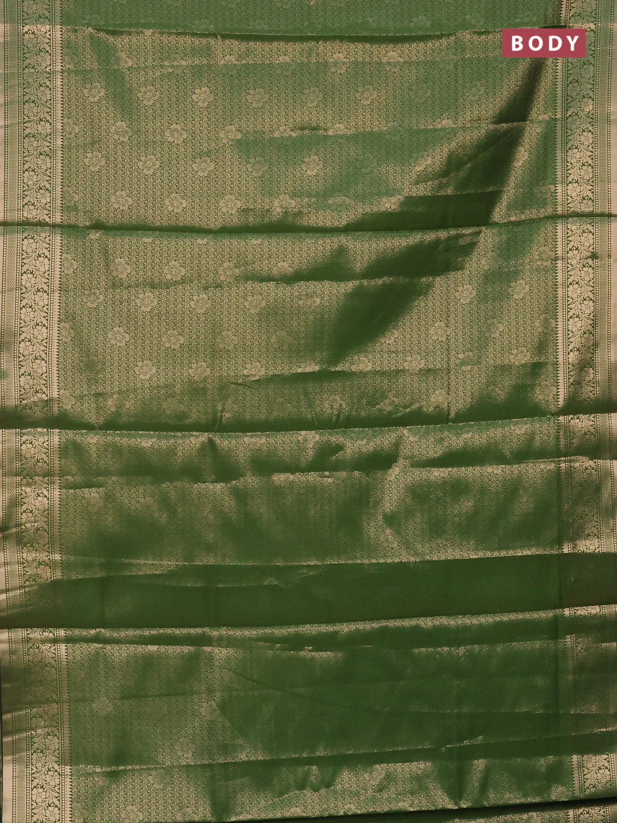 Semi soft silk saree green with allover zari woven brocade weaves -Without blouse - Image 2