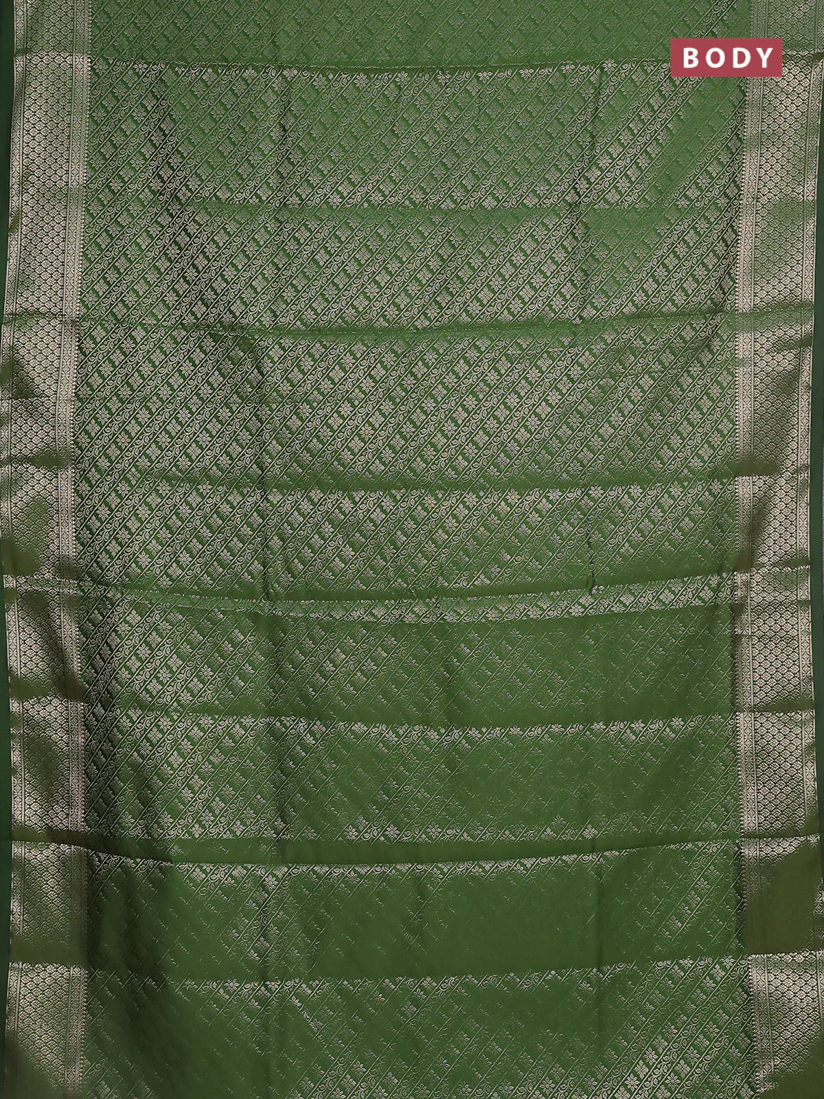 Semi soft silk saree green with allover zari woven brocade weaves -Without blouse - Image 2
