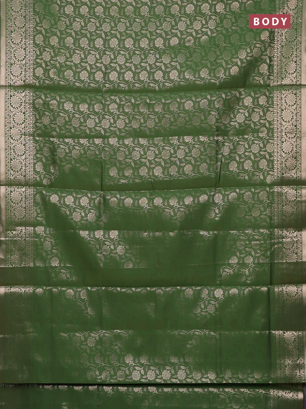 Semi soft silk saree green with allover zari woven brocade weaves -Without blouse - Image 2