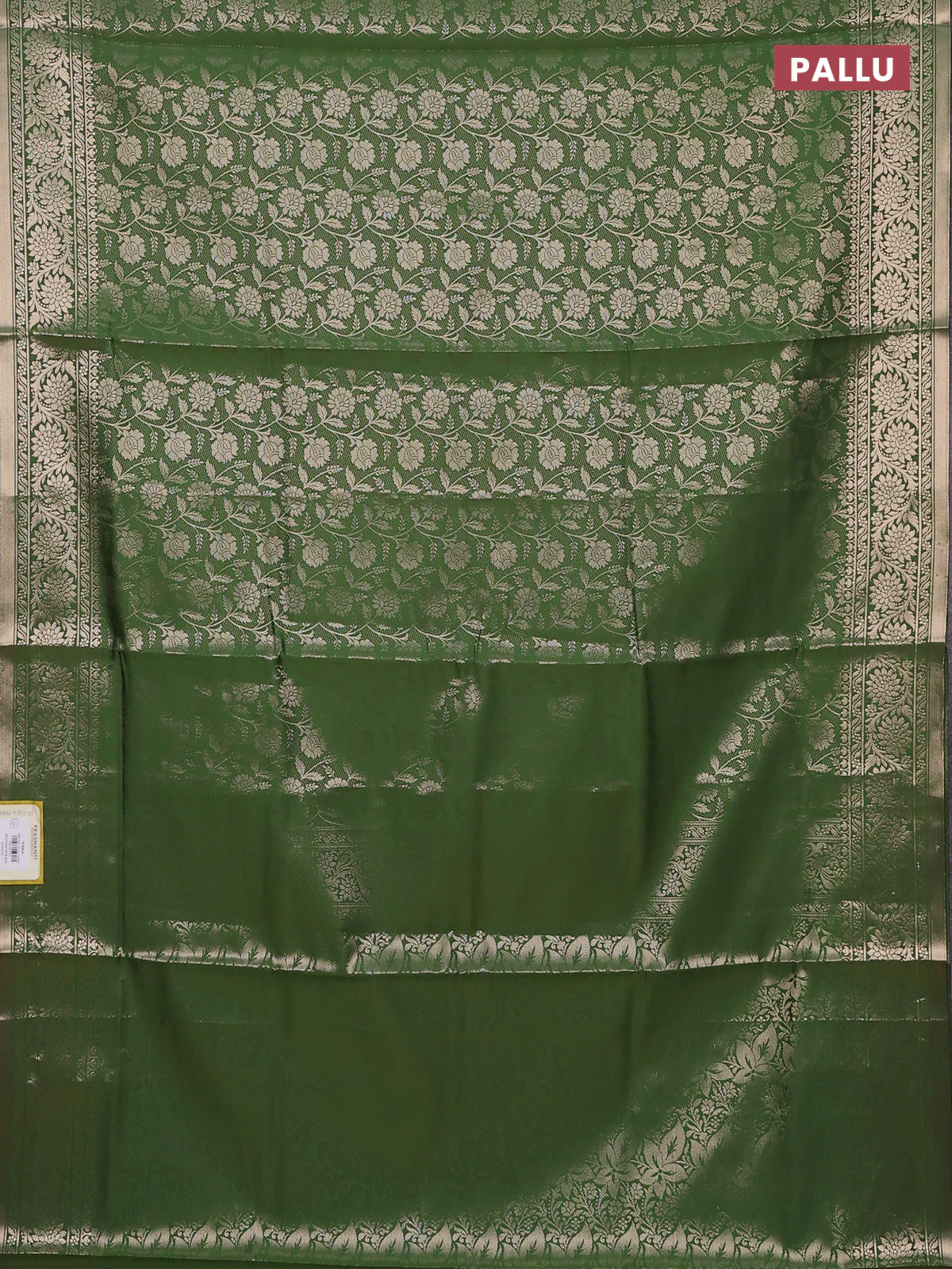 Semi soft silk saree green with allover zari woven brocade weaves -Without blouse - Image 3