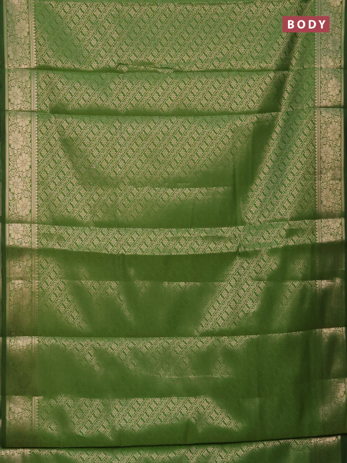 Semi soft silk saree green with allover zari woven brocade weaves -Without blouse - Image 2