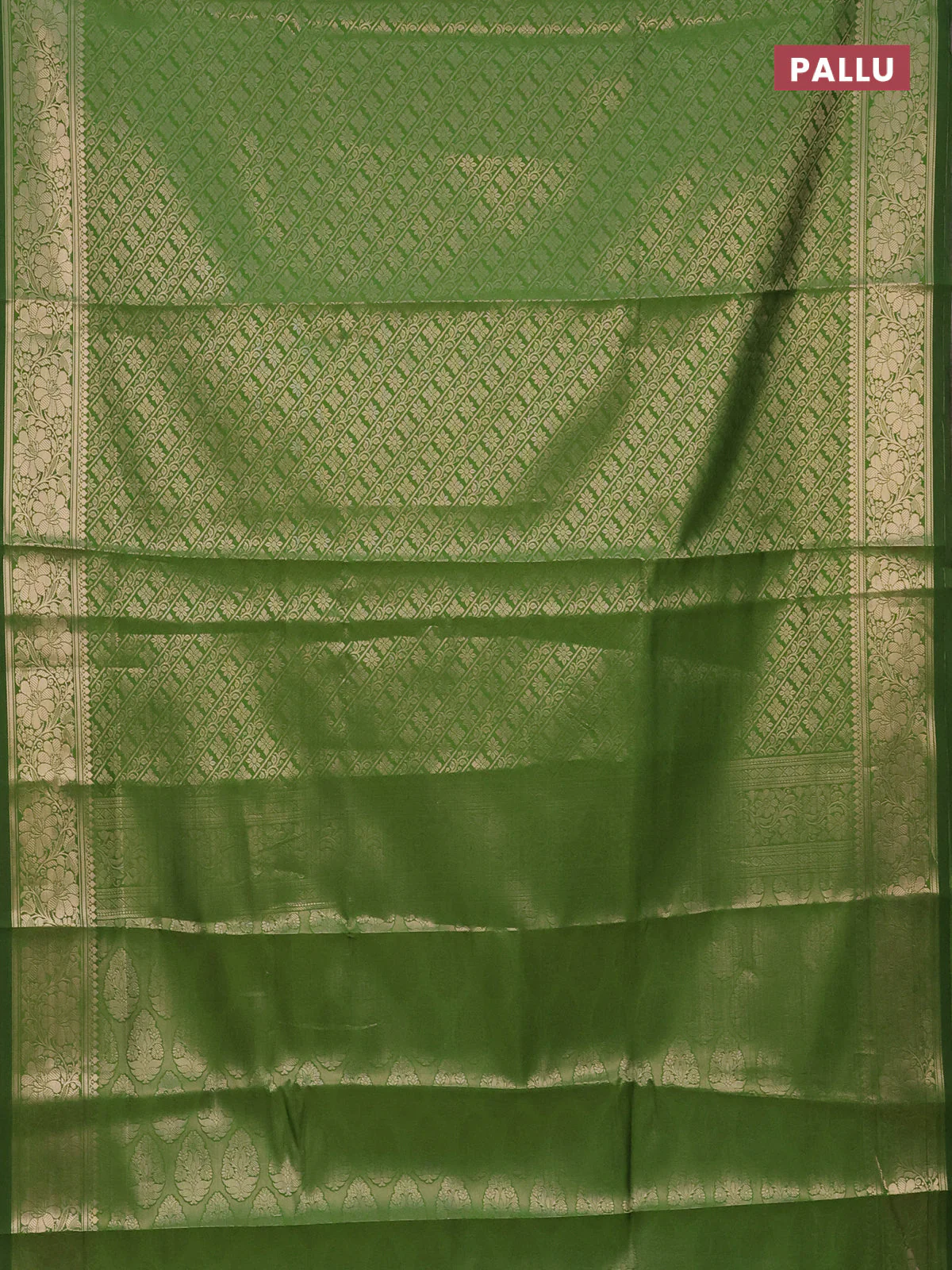 Semi soft silk saree green with allover zari woven brocade weaves -Without blouse - Image 3