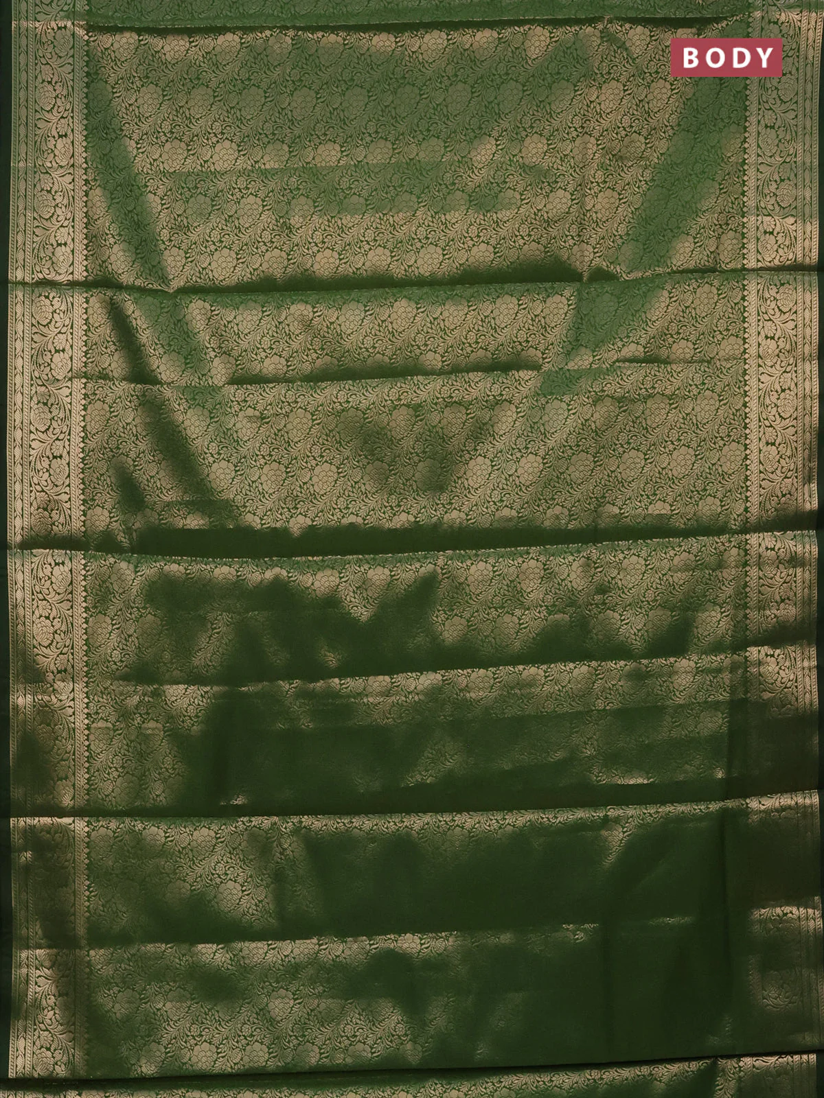 Semi soft silk saree green with allover zari woven brocade weaves -Without blouse - Image 2