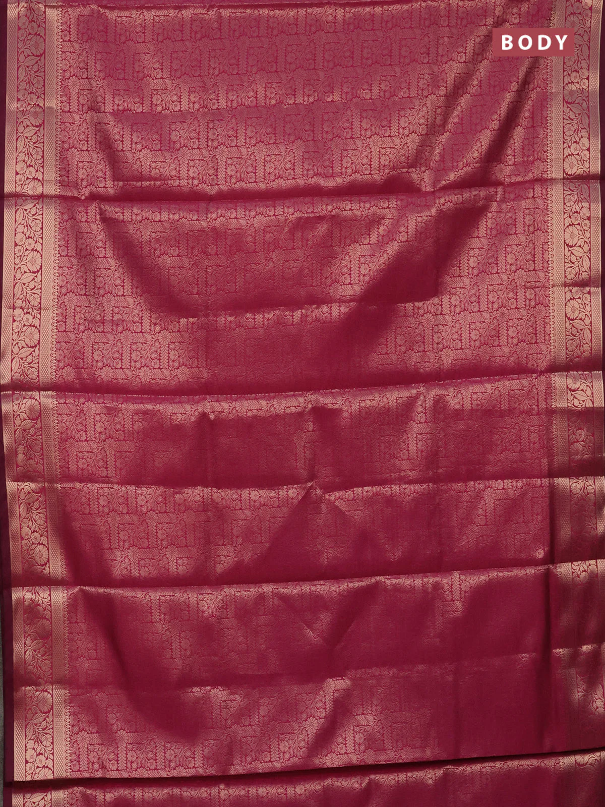 Semi soft silk saree magenta pink with allover zari woven brocade weaves -Without blouse - Image 2