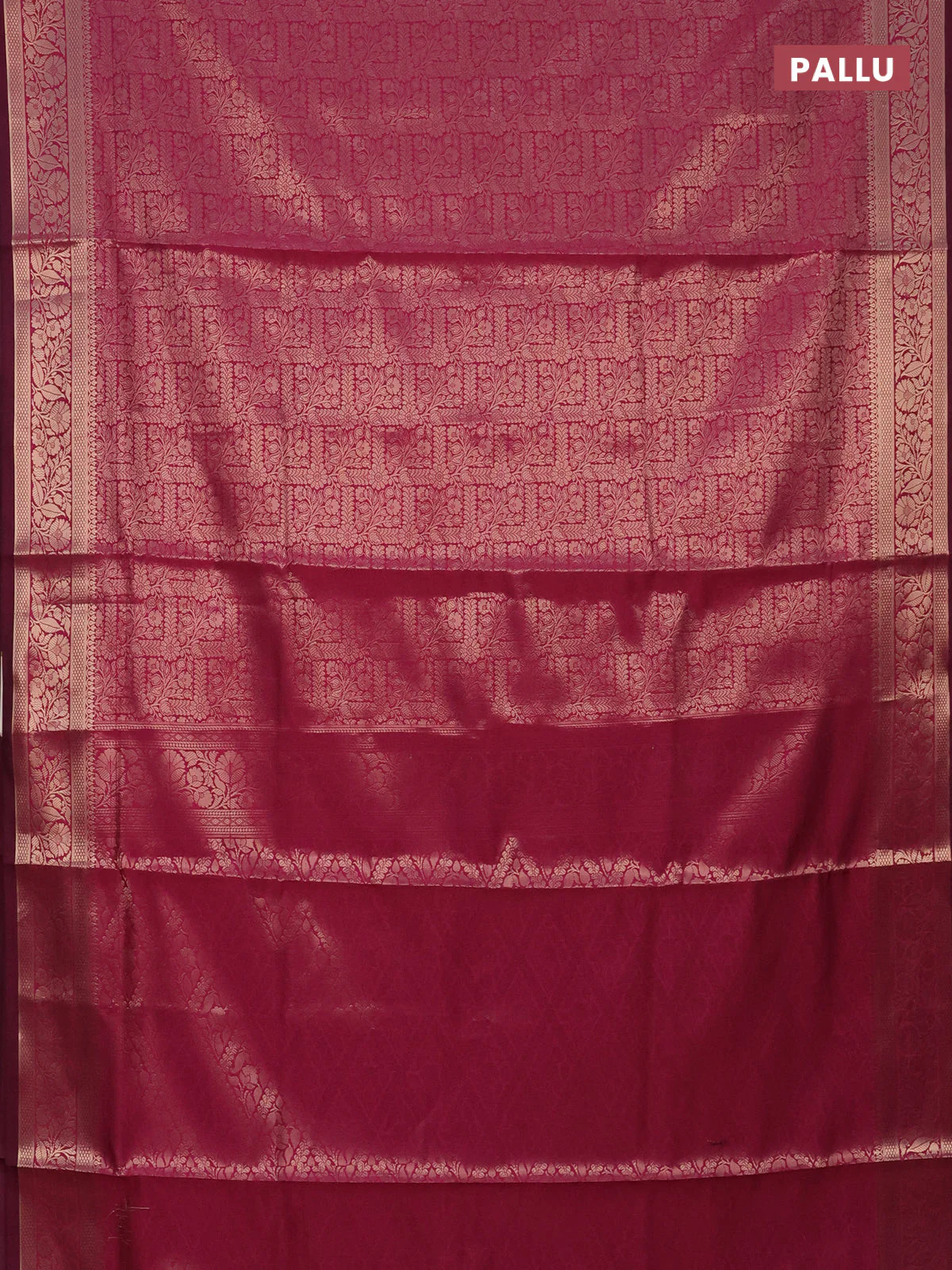 Semi soft silk saree magenta pink with allover zari woven brocade weaves -Without blouse - Image 3