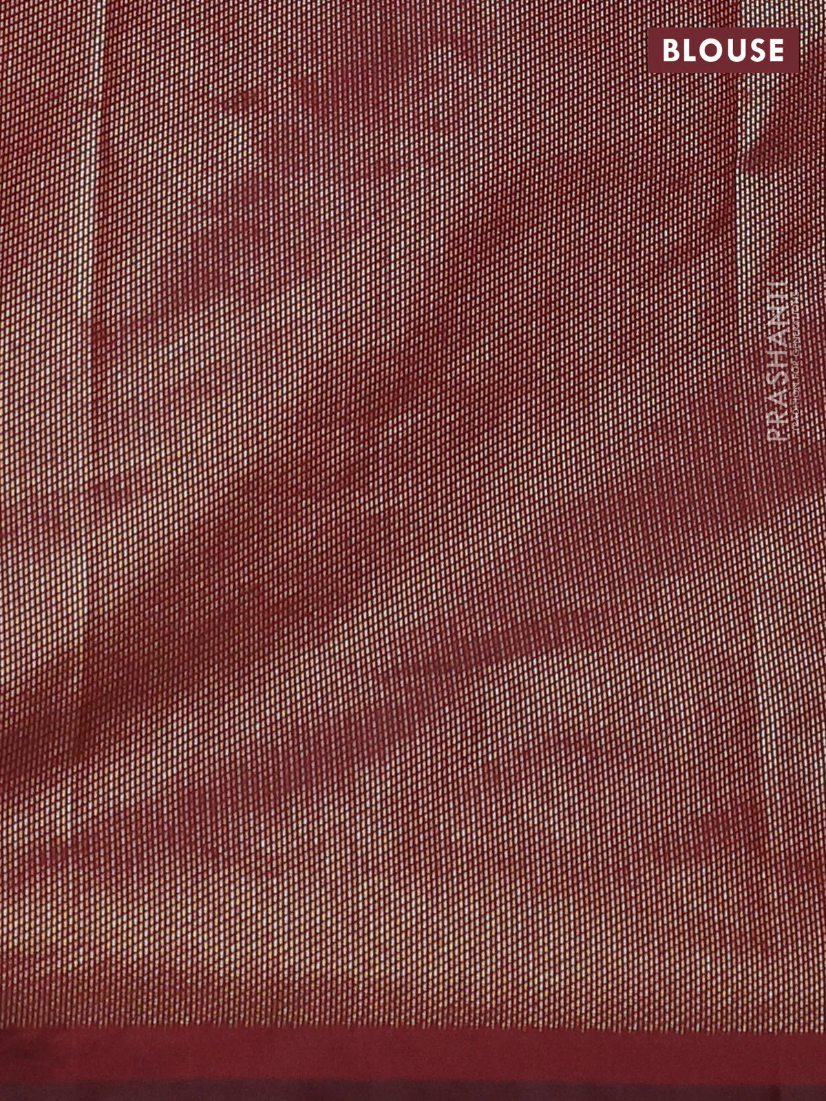 Semi soft silk saree maroon with allover silver & gold geometric weaves in borderless style - Image 3