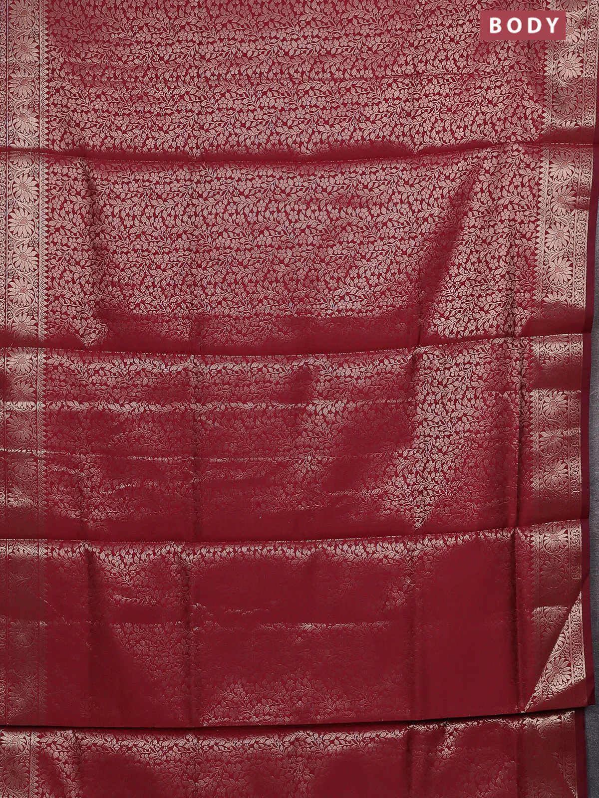 Semi soft silk saree maroon with allover zari woven brocade weaves -Without blouse - Image 2
