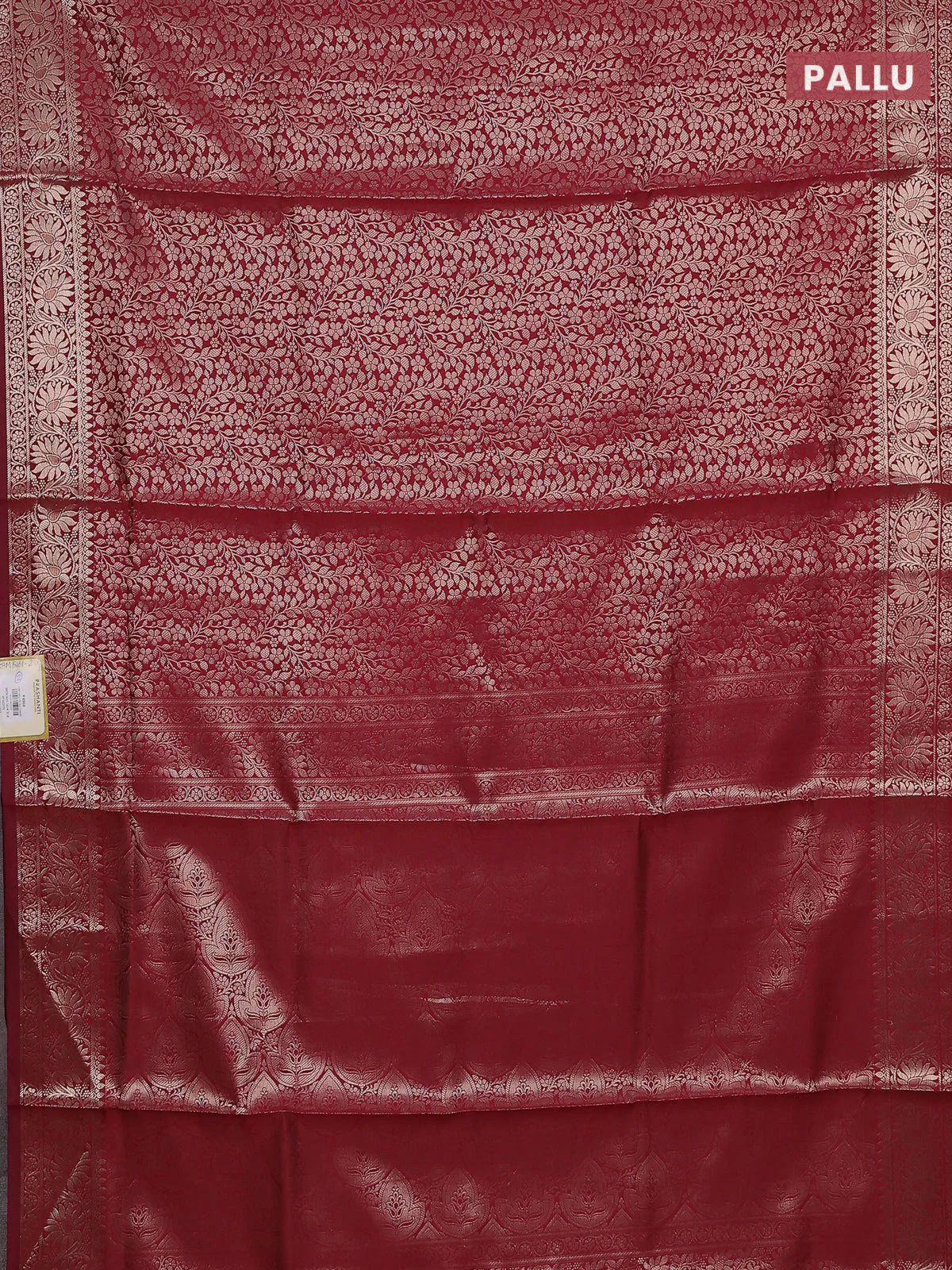 Semi soft silk saree maroon with allover zari woven brocade weaves -Without blouse - Image 3