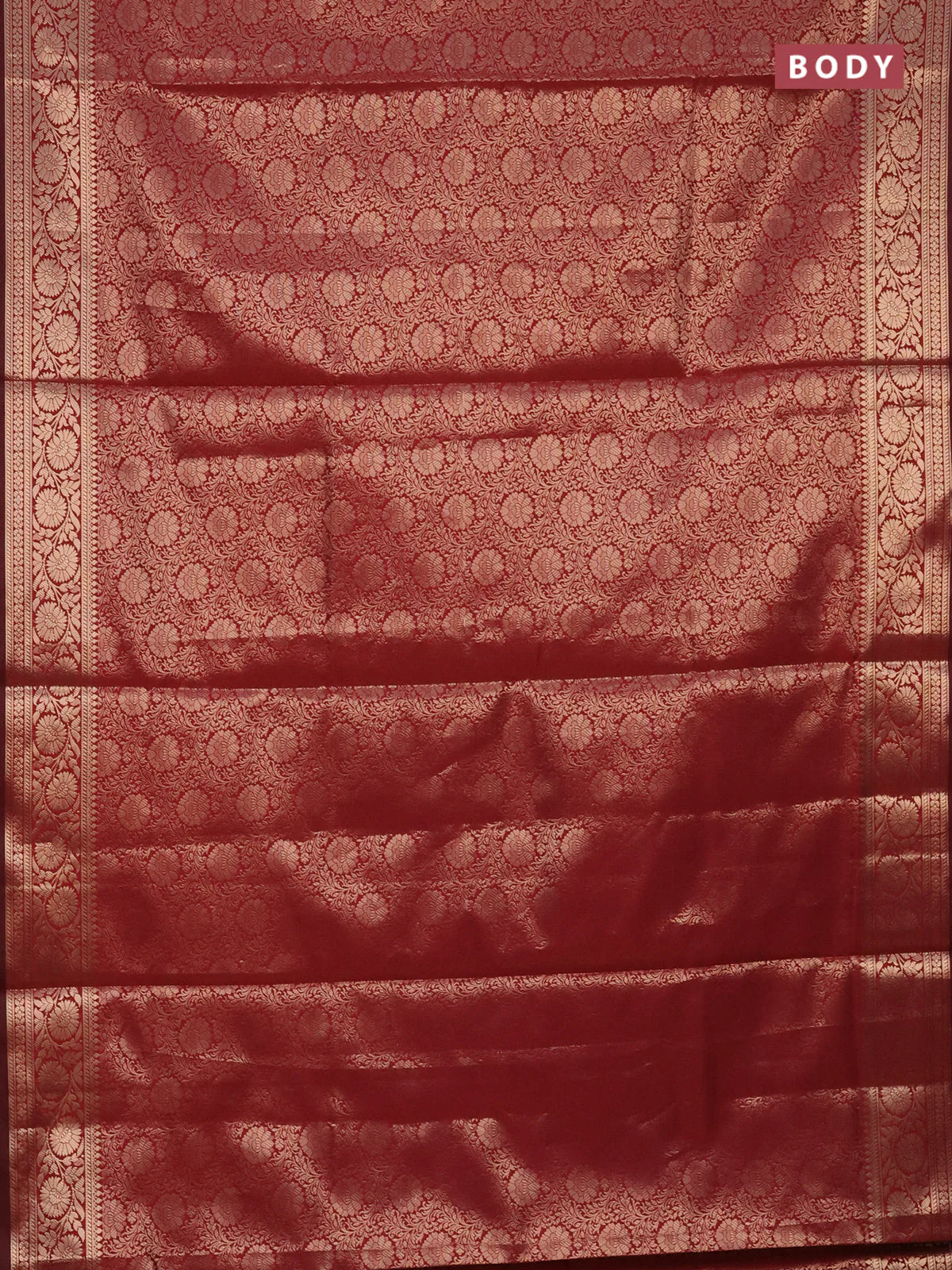 Semi soft silk saree maroon with allover zari woven brocade weaves -Without blouse - Image 2