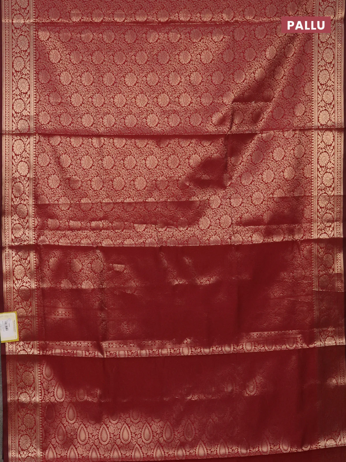 Semi soft silk saree maroon with allover zari woven brocade weaves -Without blouse - Image 3