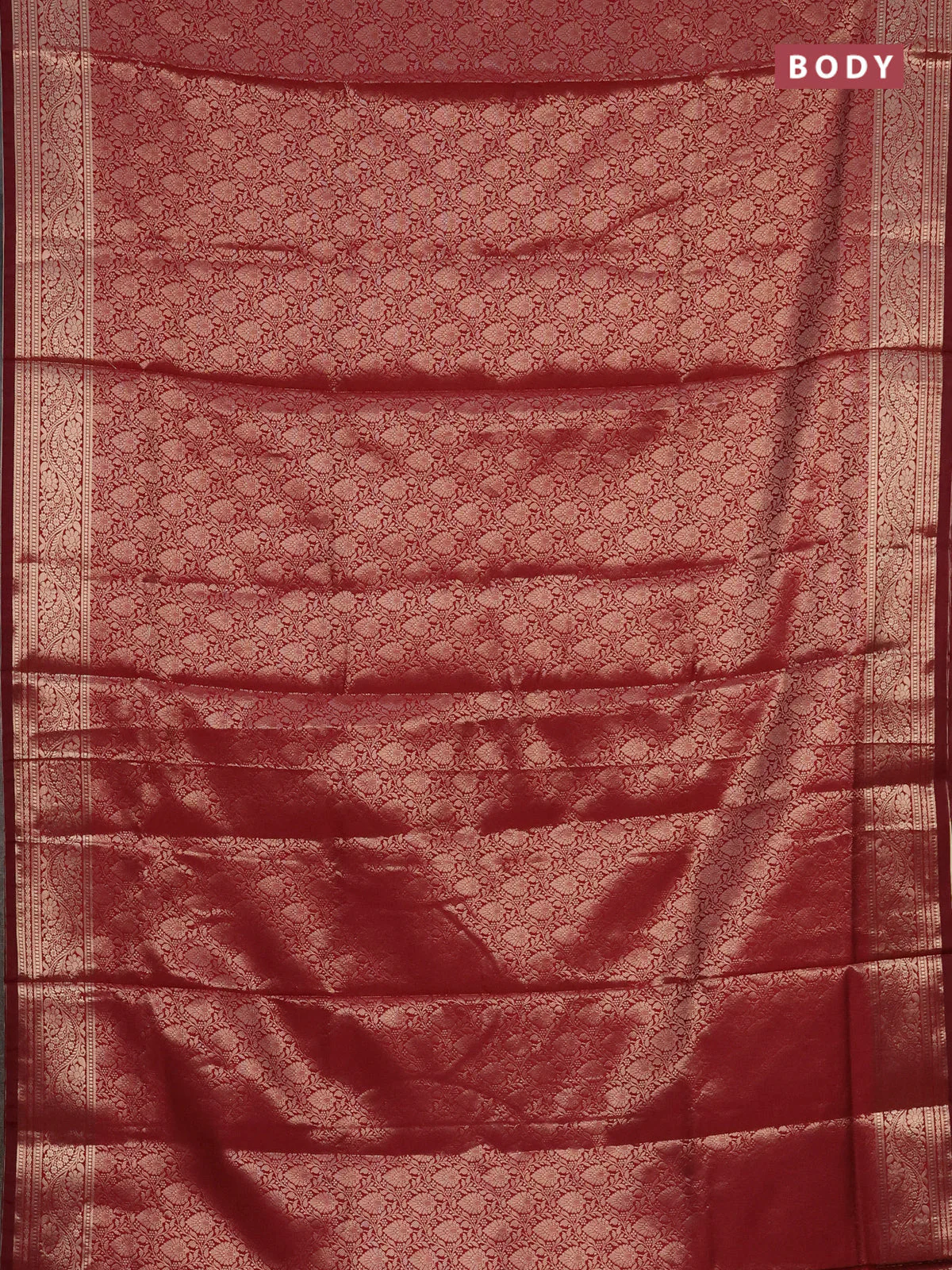 Semi soft silk saree maroon with allover zari woven brocade weaves -Without blouse - Image 2