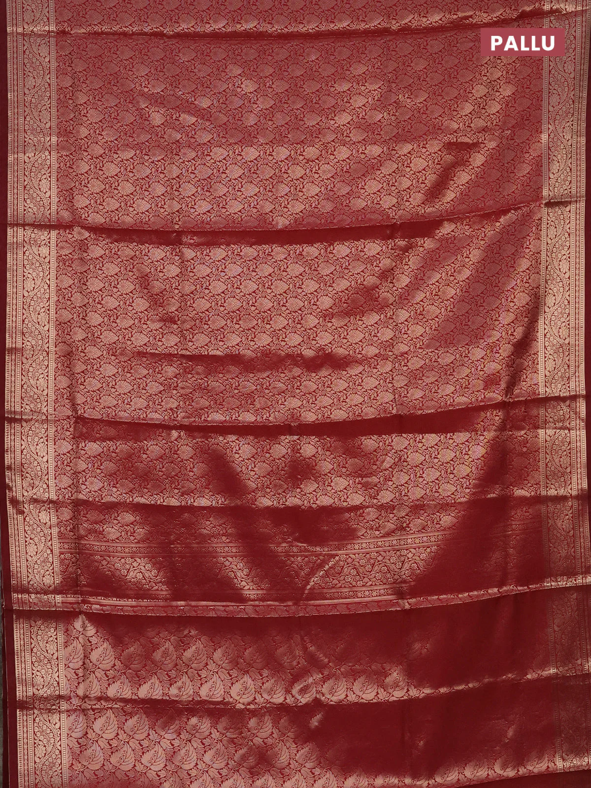 Semi soft silk saree maroon with allover zari woven brocade weaves -Without blouse - Image 3