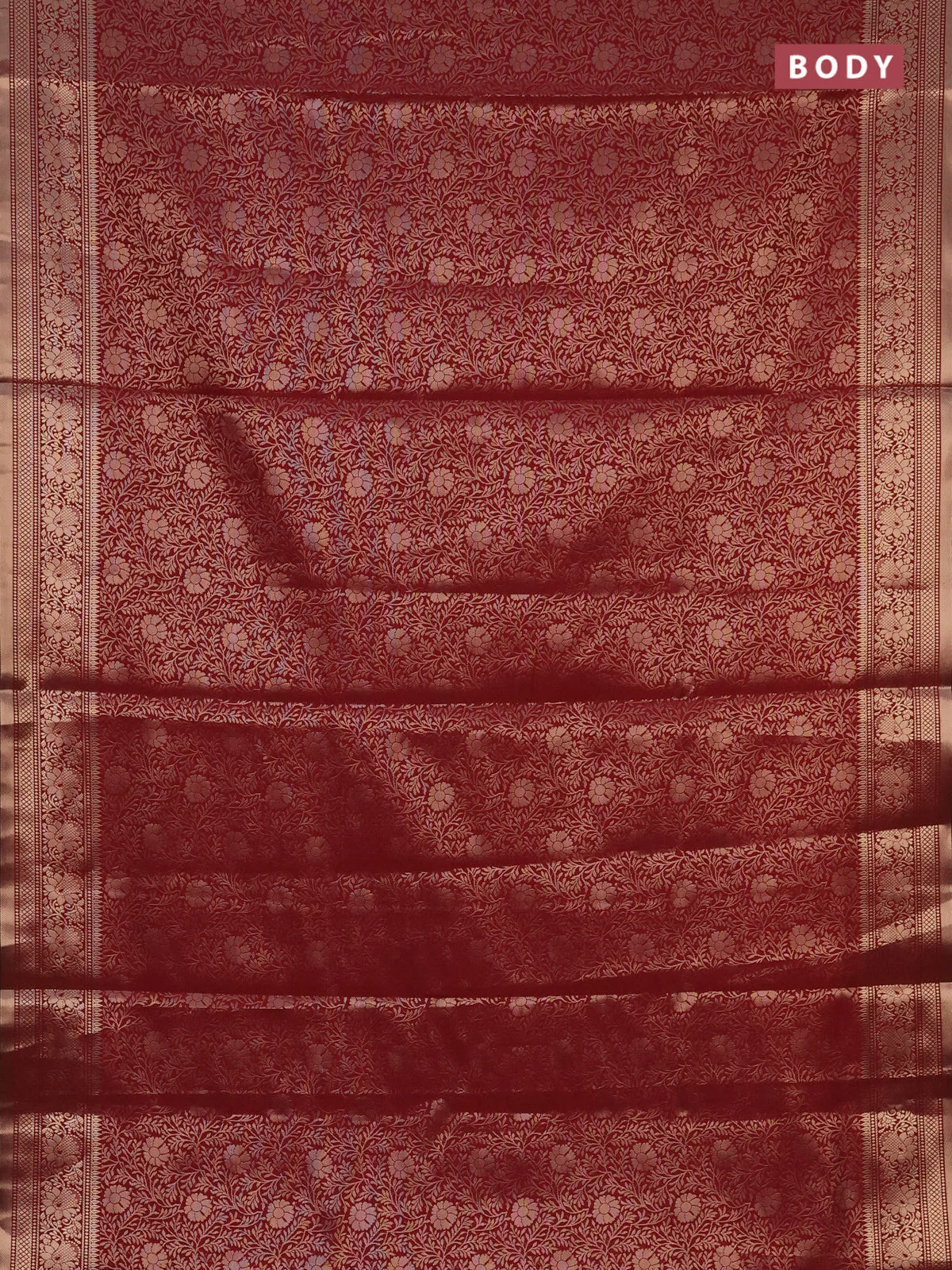 Semi soft silk saree maroon with allover zari woven brocade weaves -Without blouse - Image 2