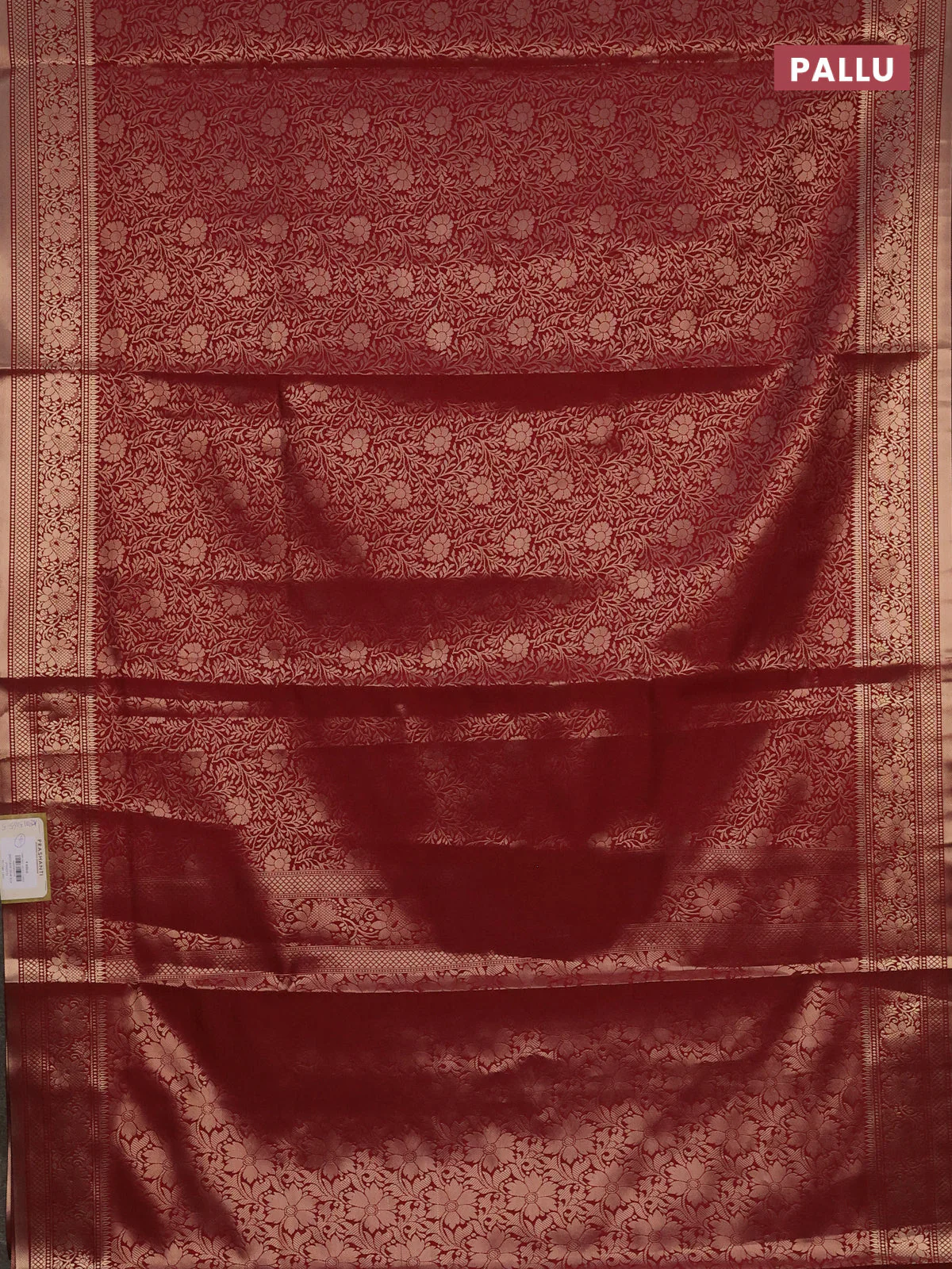 Semi soft silk saree maroon with allover zari woven brocade weaves -Without blouse - Image 3