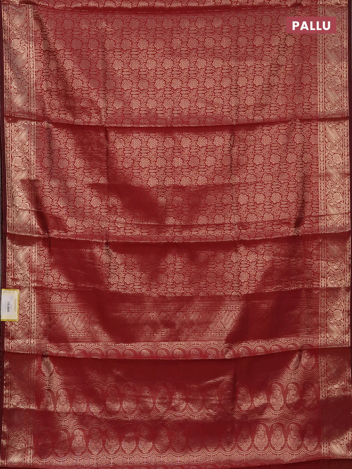 Semi soft silk saree maroon with allover zari woven brocade weaves -Without blouse - Image 3