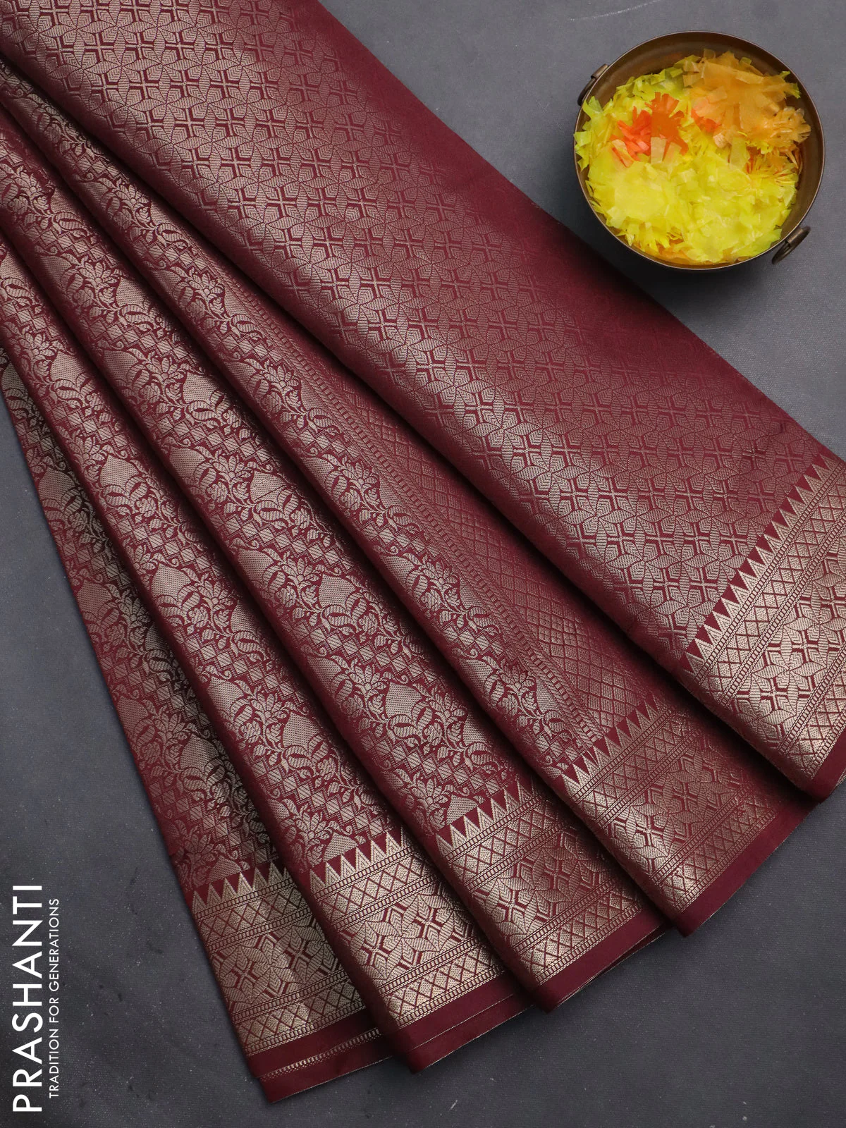 Semi soft silk saree maroon with allover zari woven brocade weaves -Without blouse